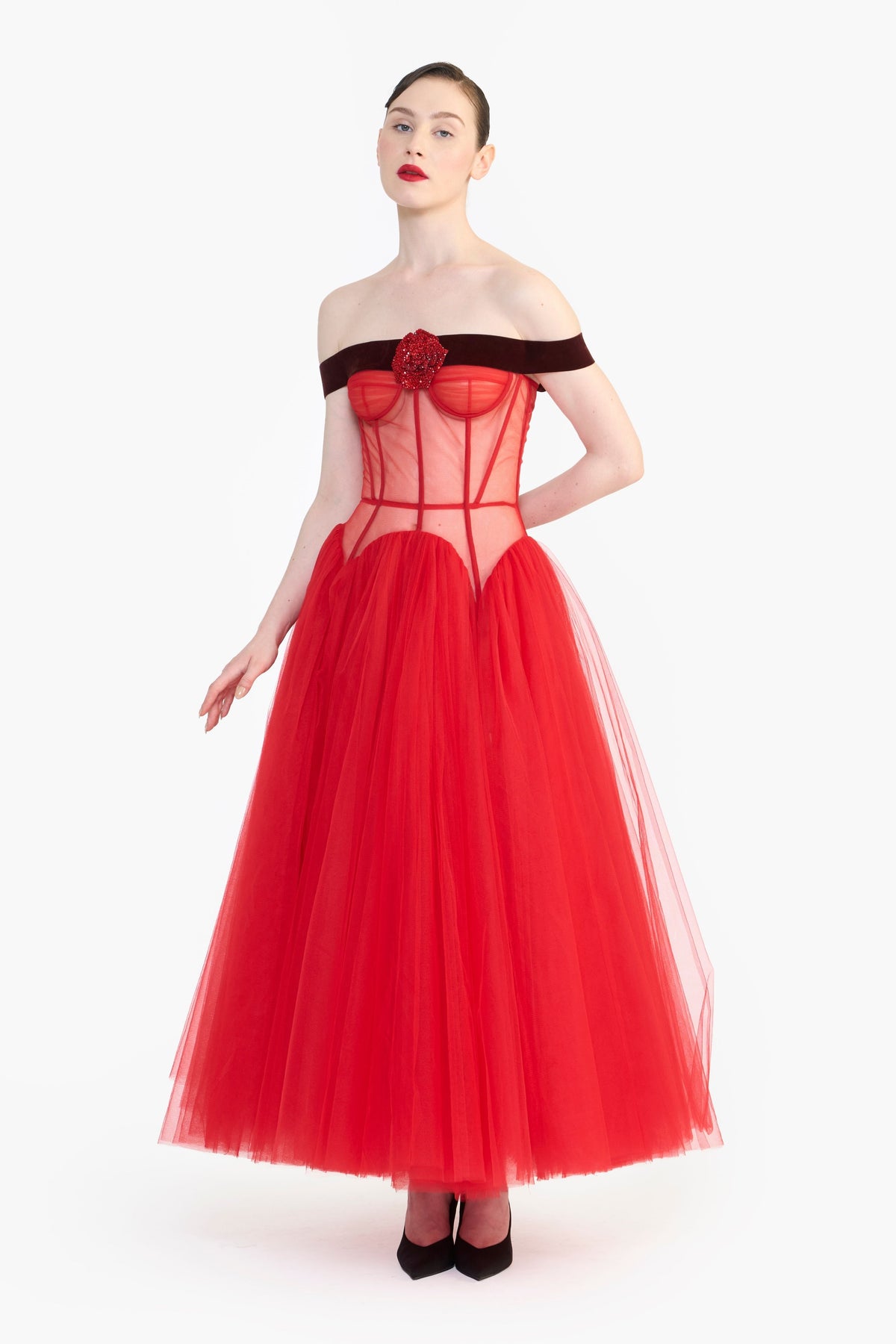 Drop Waisted Corseted Midi Dress