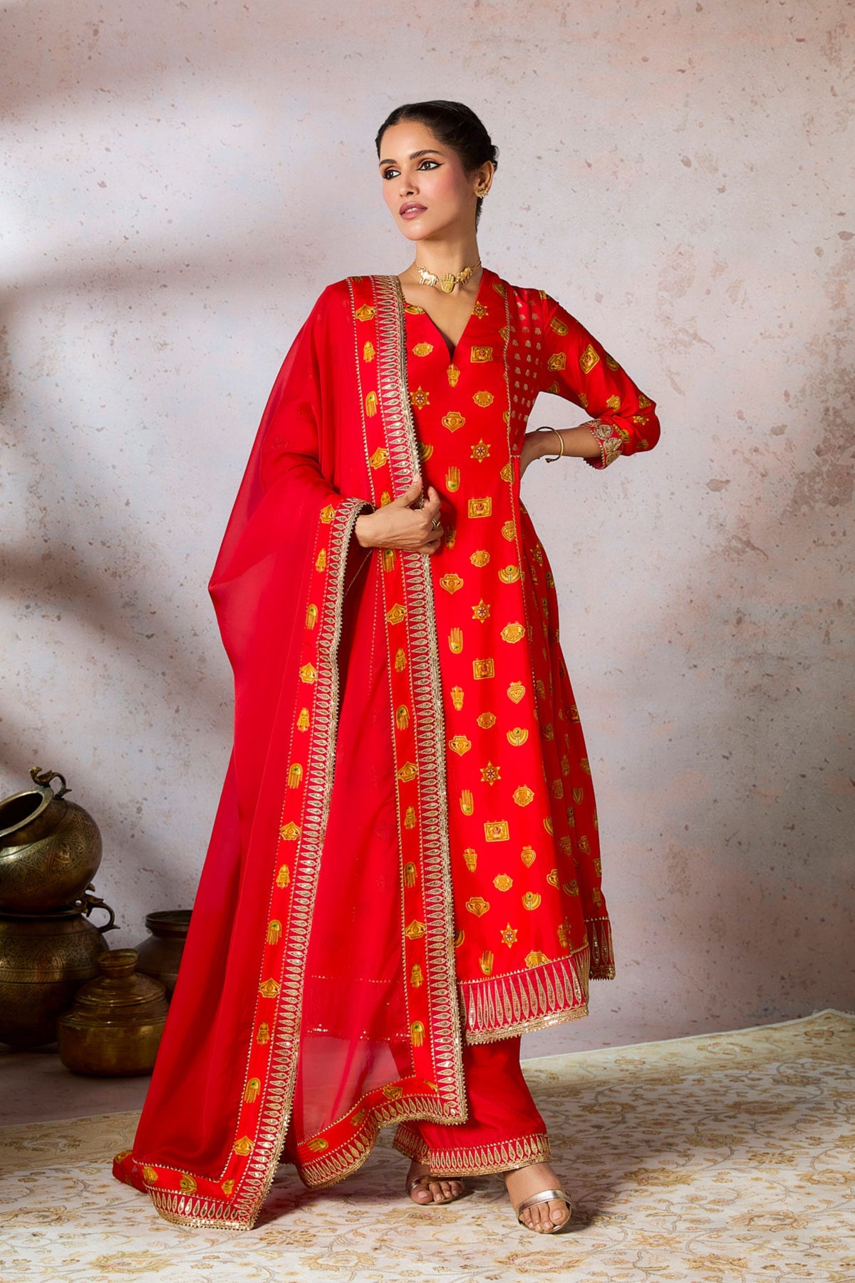 Red Trinkets Kurta Set