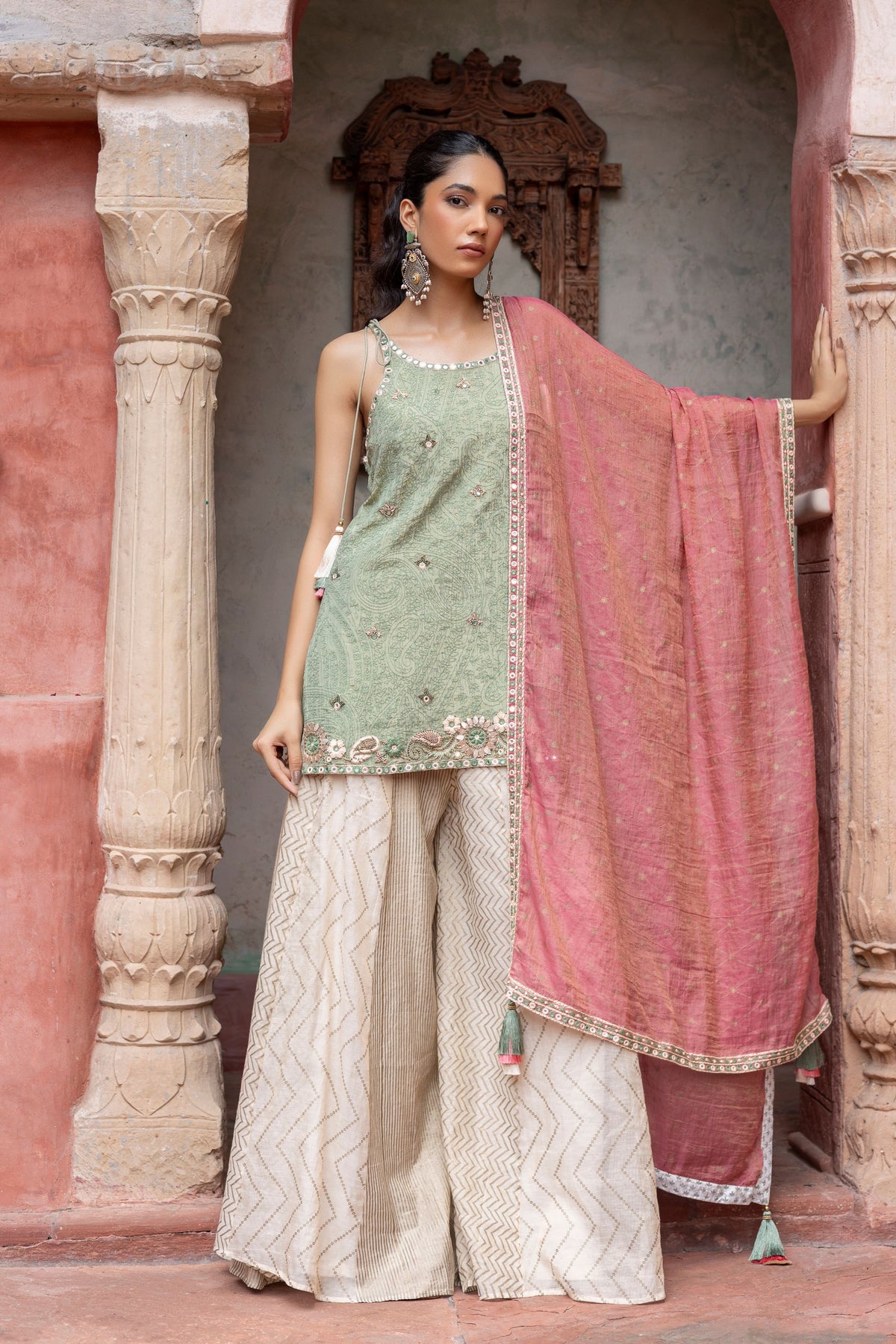 Green Maheshwari Sharara Set