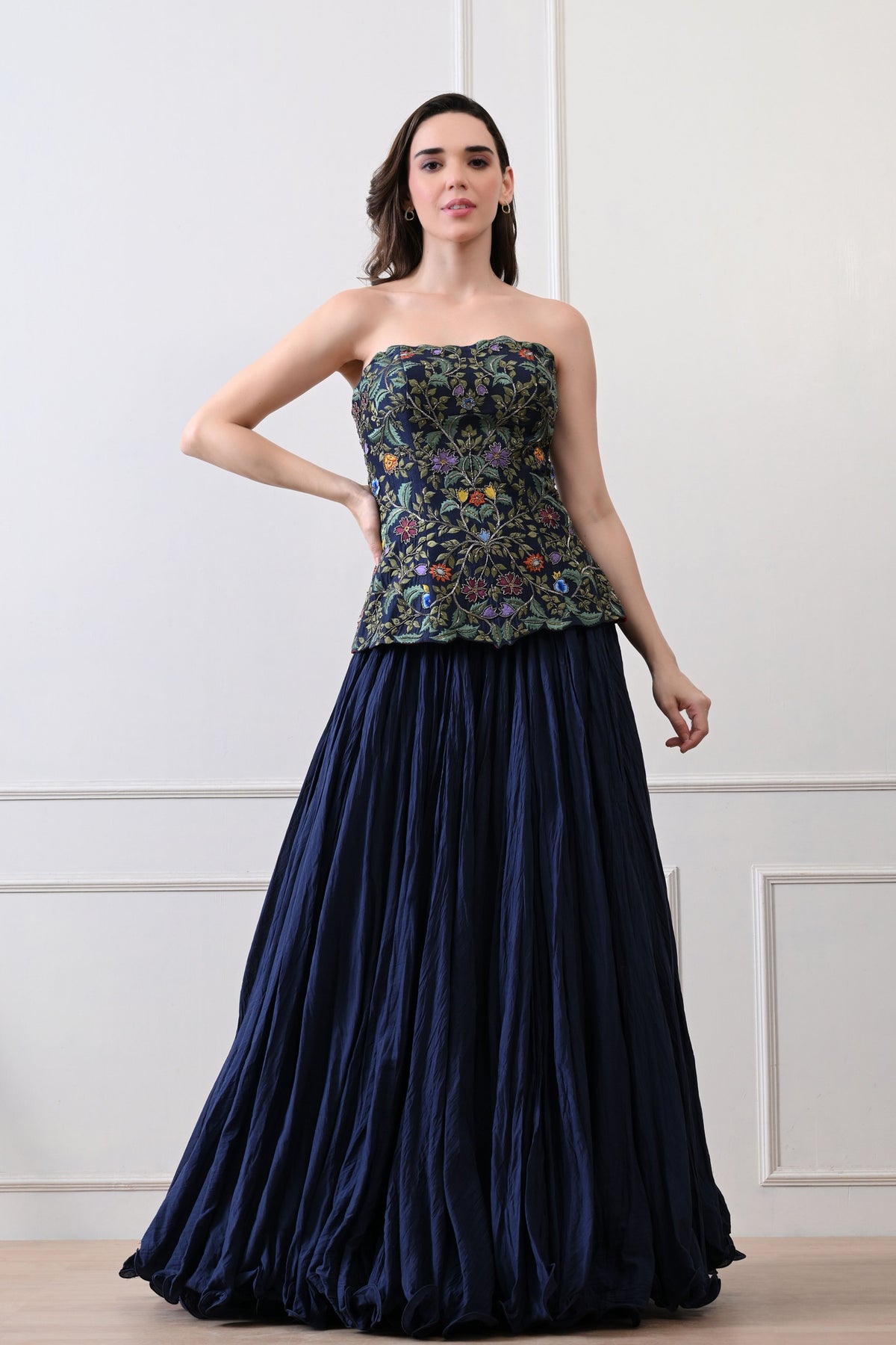 Blue Embroidered Corset Set