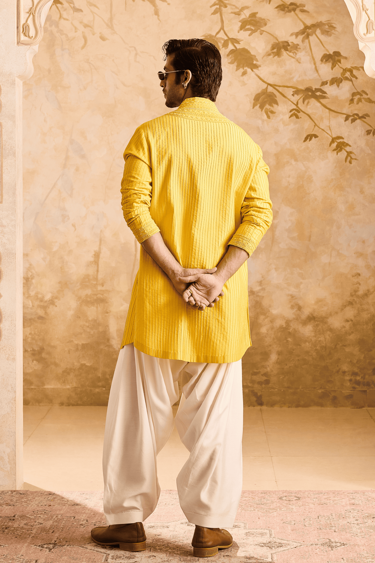Embroidered Mustard Kurta Set