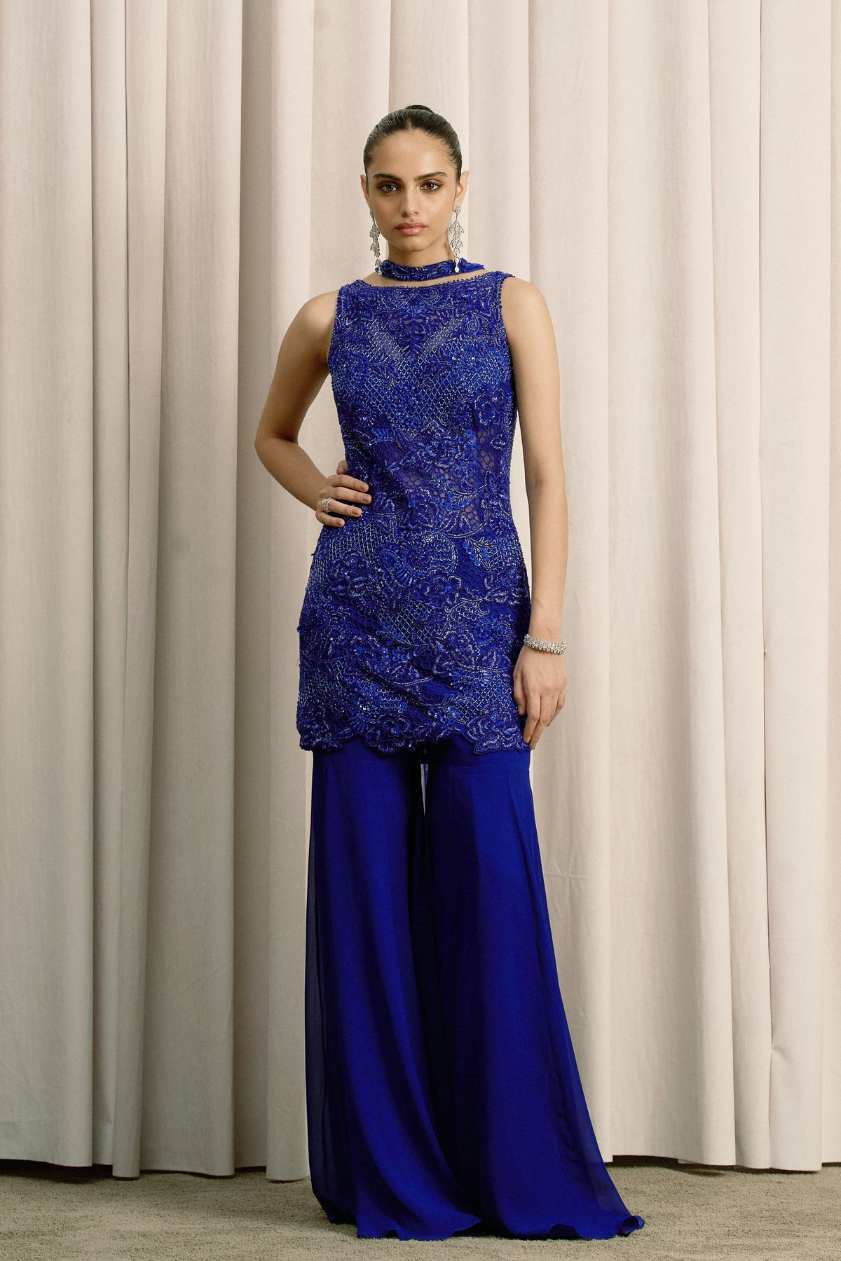 Royal Blue Embellished Sharara Set
