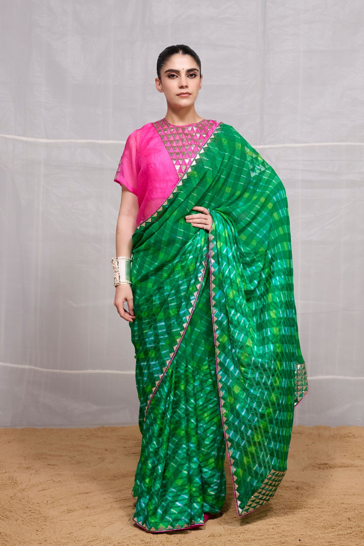 Green Ret Saree Set