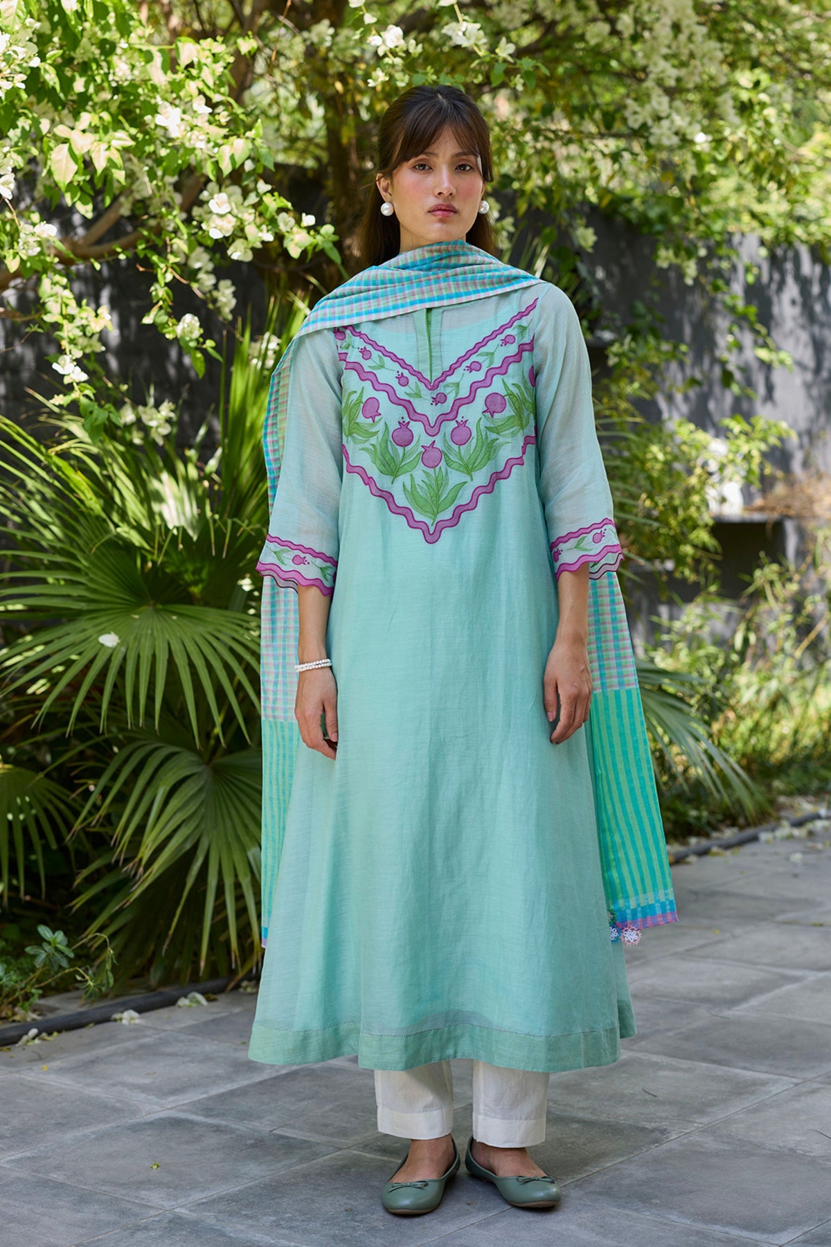 Pomegranate Trail Blue Embroidered Kurta Set