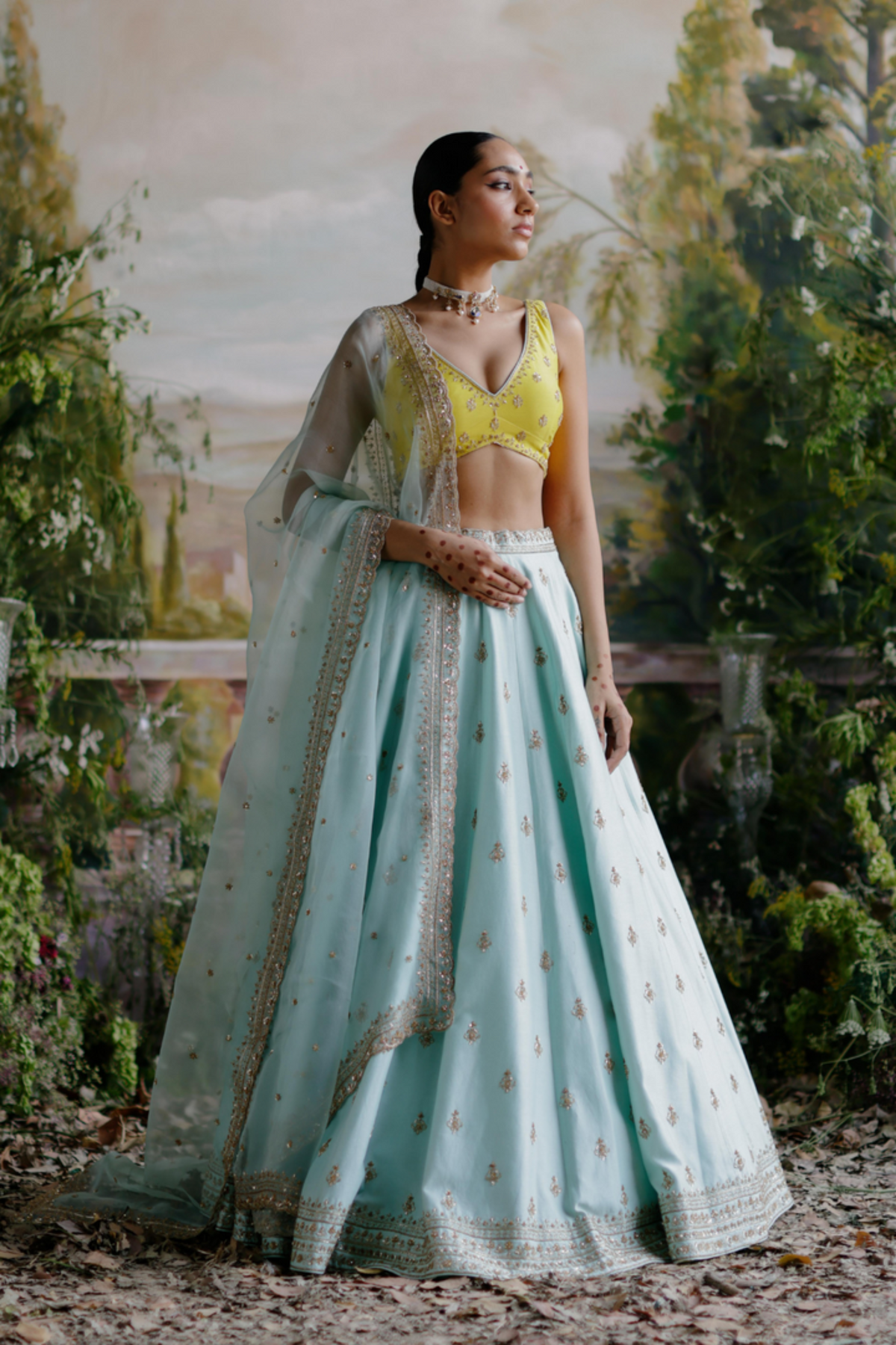 Aqua Yellow Lehenga Set