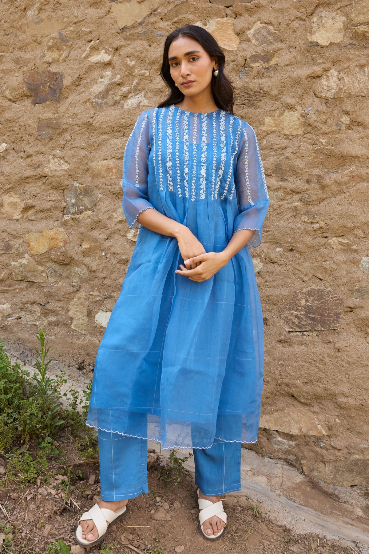 Embroidered Floral Pleated Dress