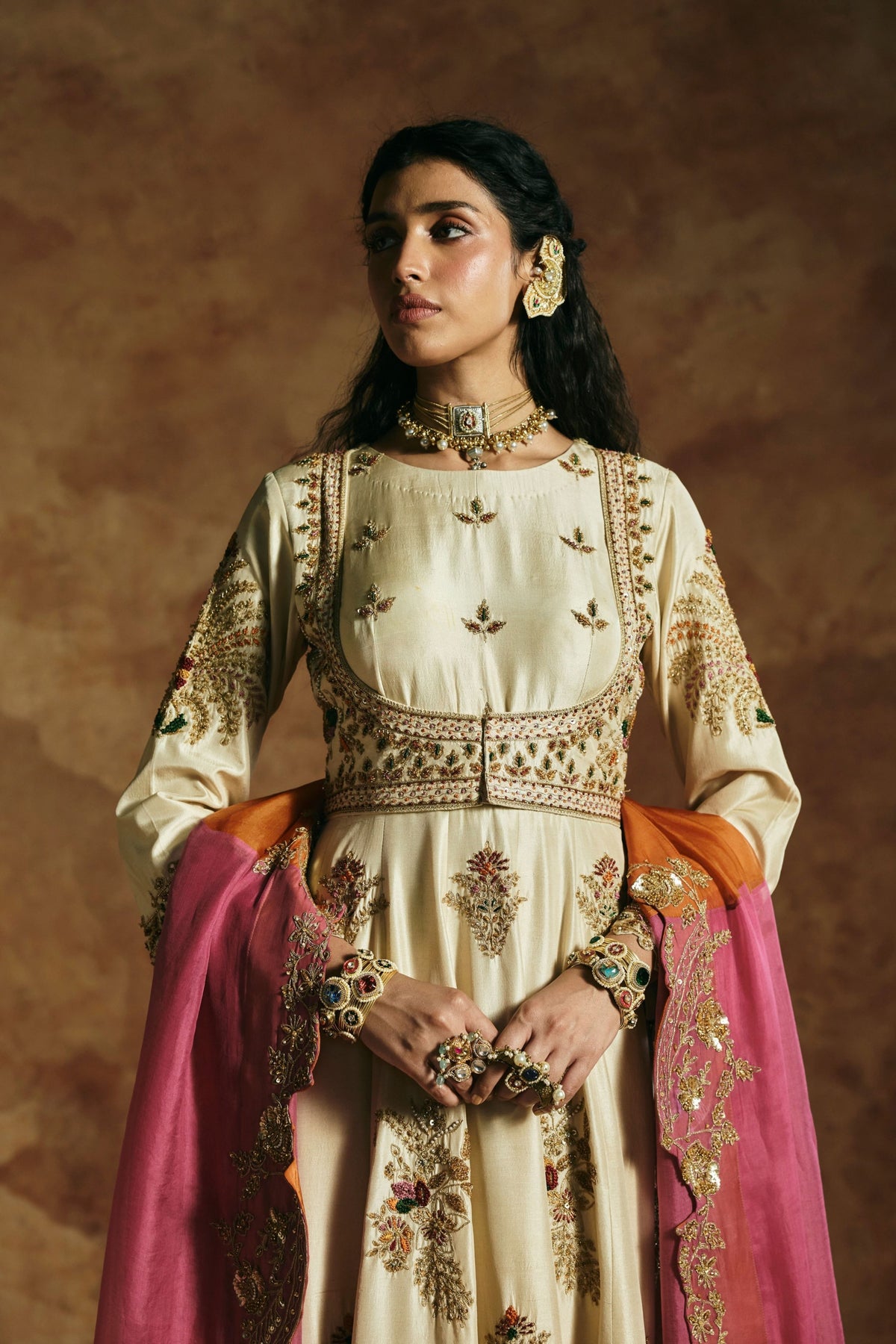 Ivory Zardozi Anarkali Set