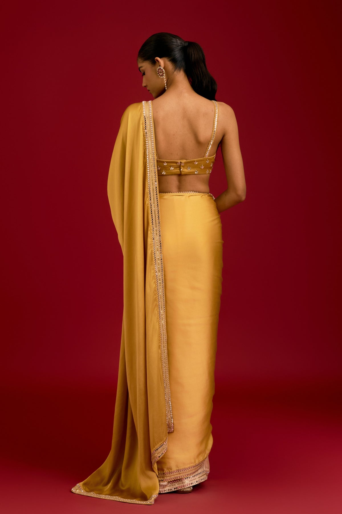 Mustard Embroidered Saree Set