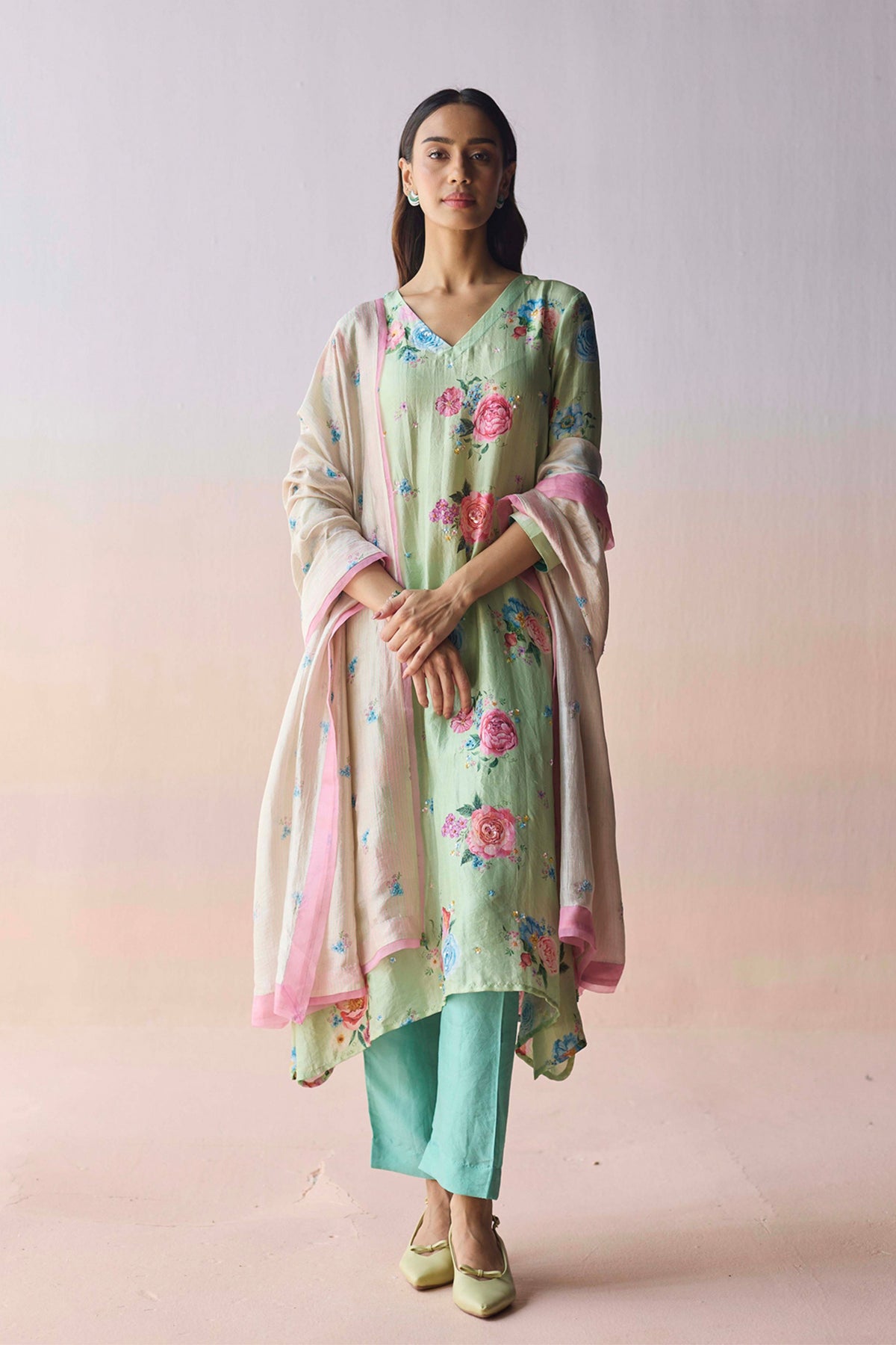 Kindred Petals Green Kurta and Pants