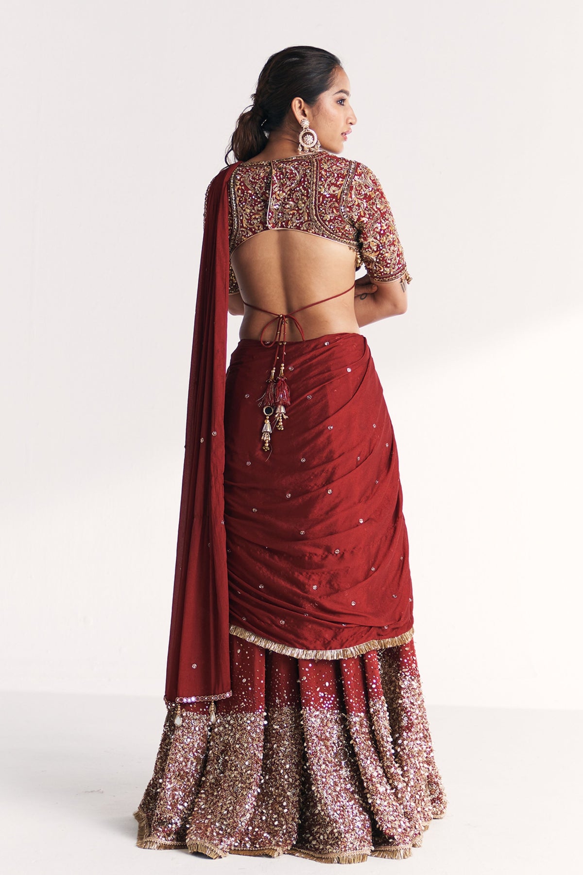 Naveli Maroon Pre-stitched Saree