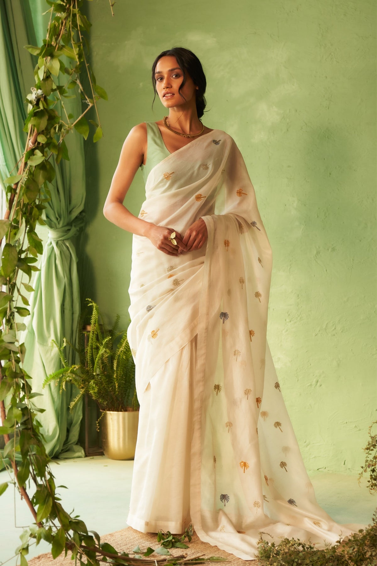 Palm Motif Saree Set