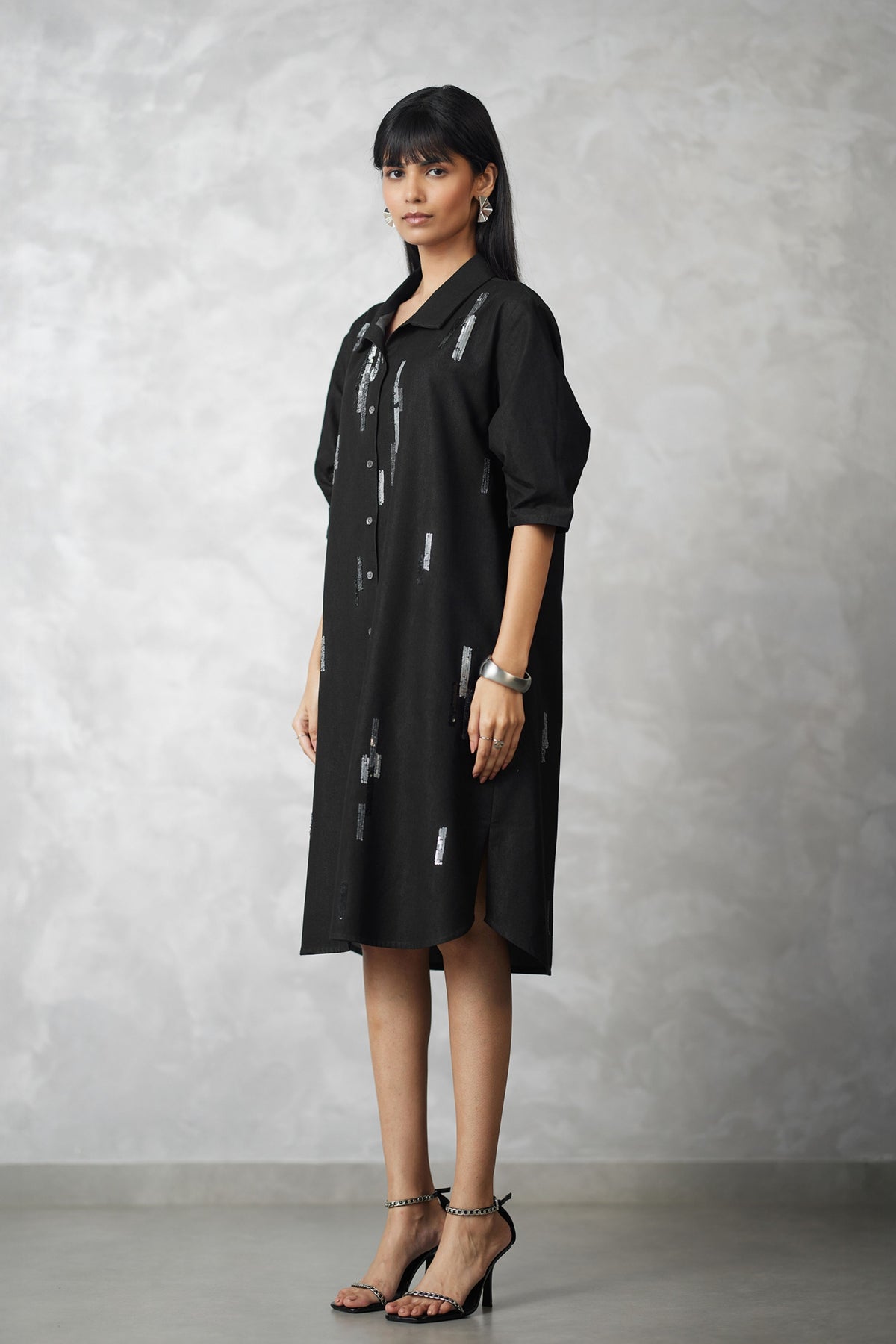 Bubble Sleeve Lounge Black Dress