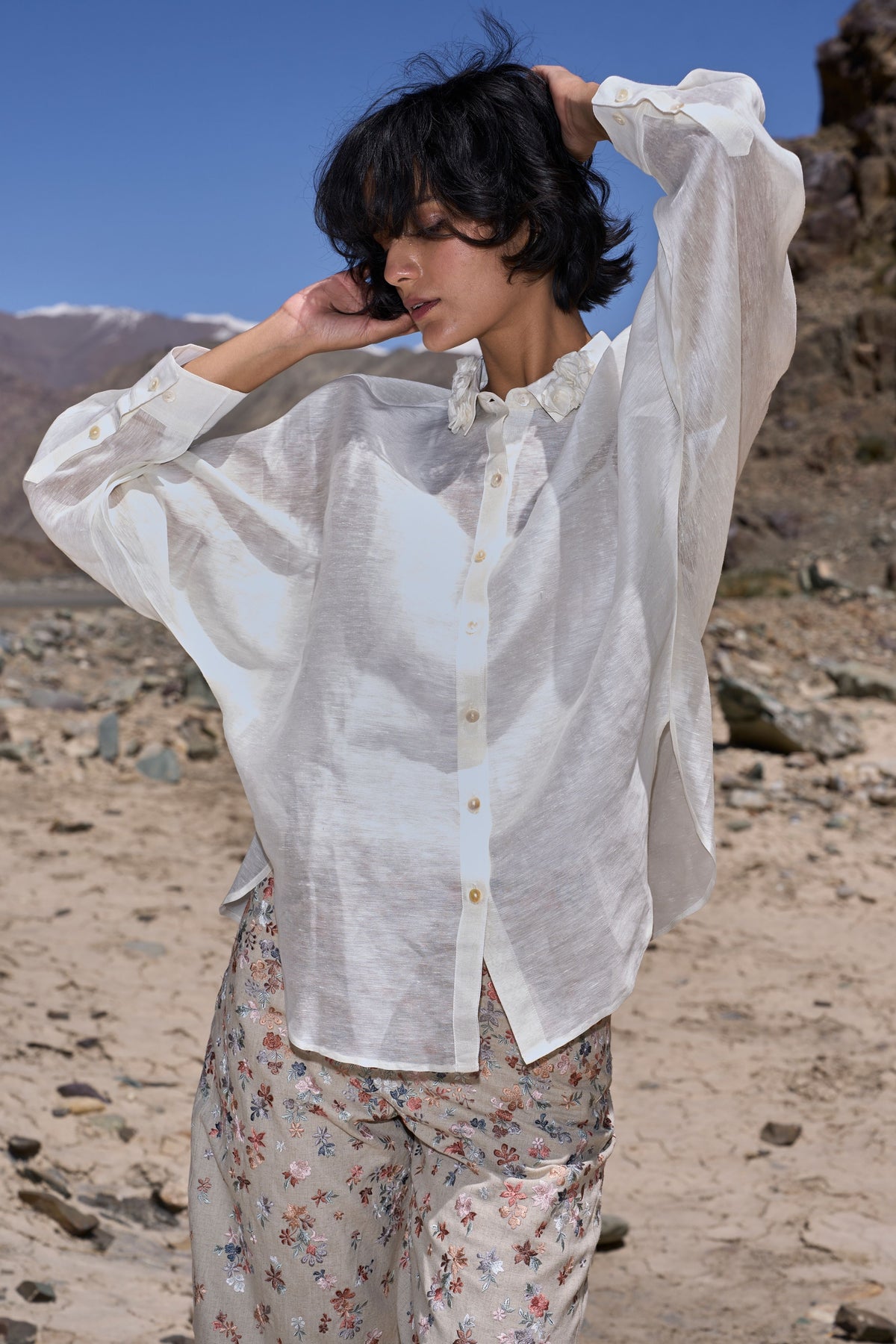 Floral Collar Silk Linen Shirt