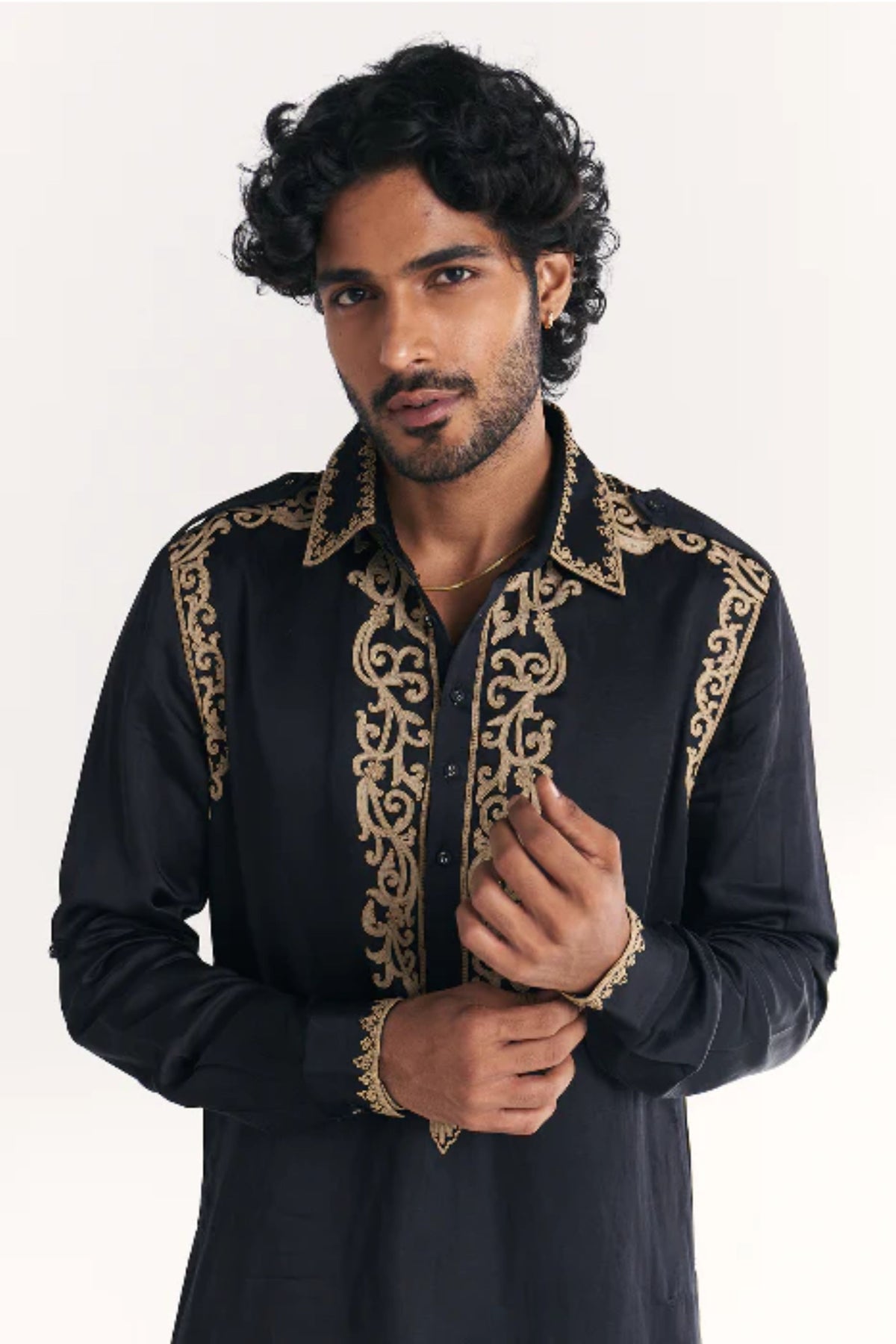 Wajad Black Pathani Kurta Set