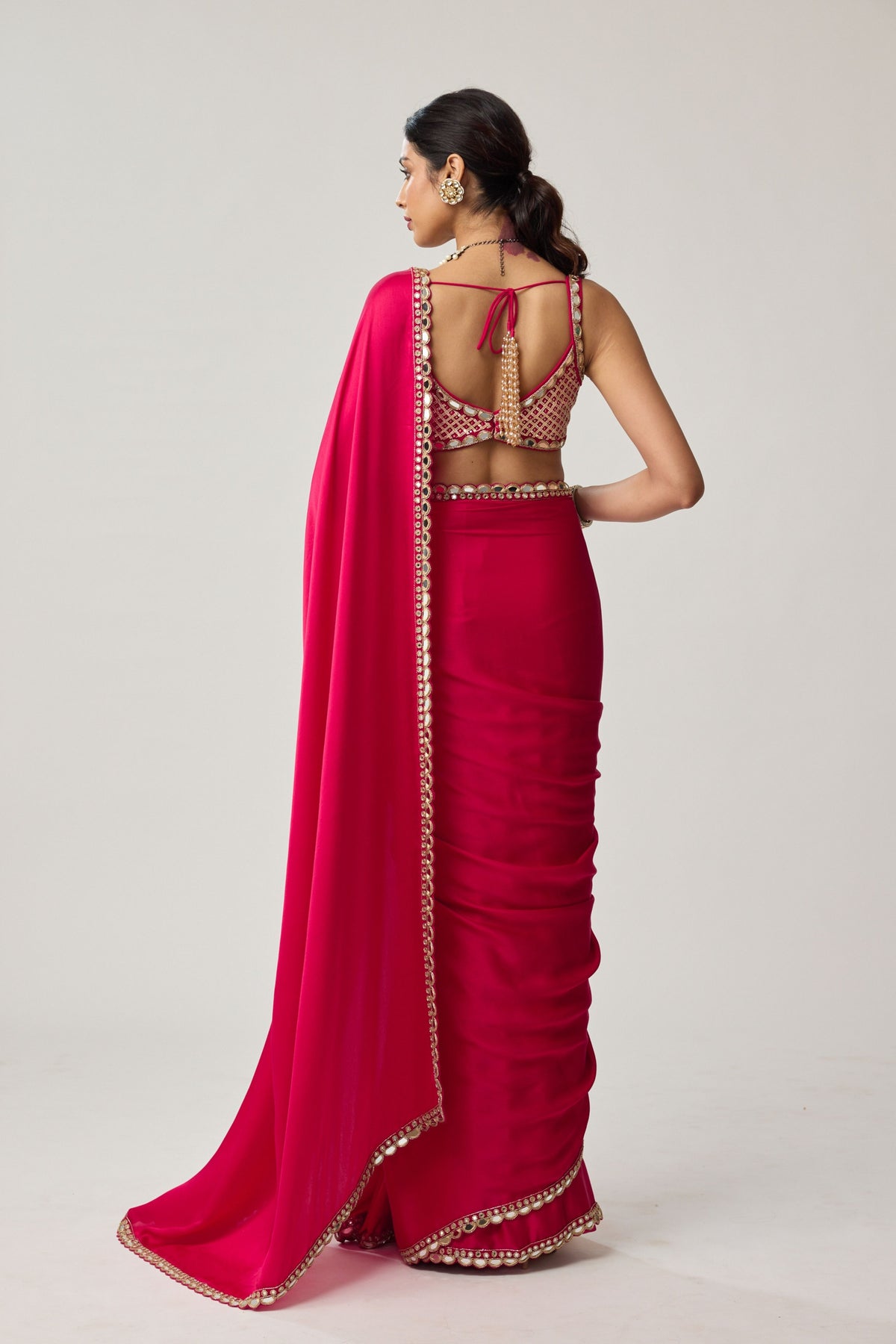 Crimson Red Embroidered Saree Set