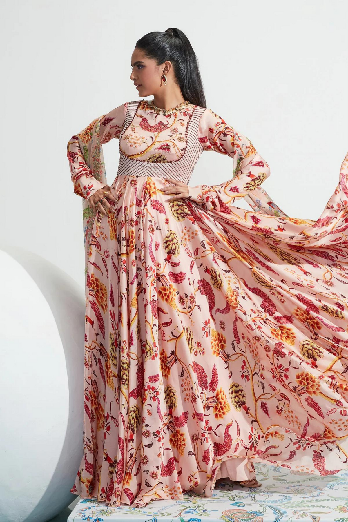 Zayna Nude Embroidered Anarkali Set