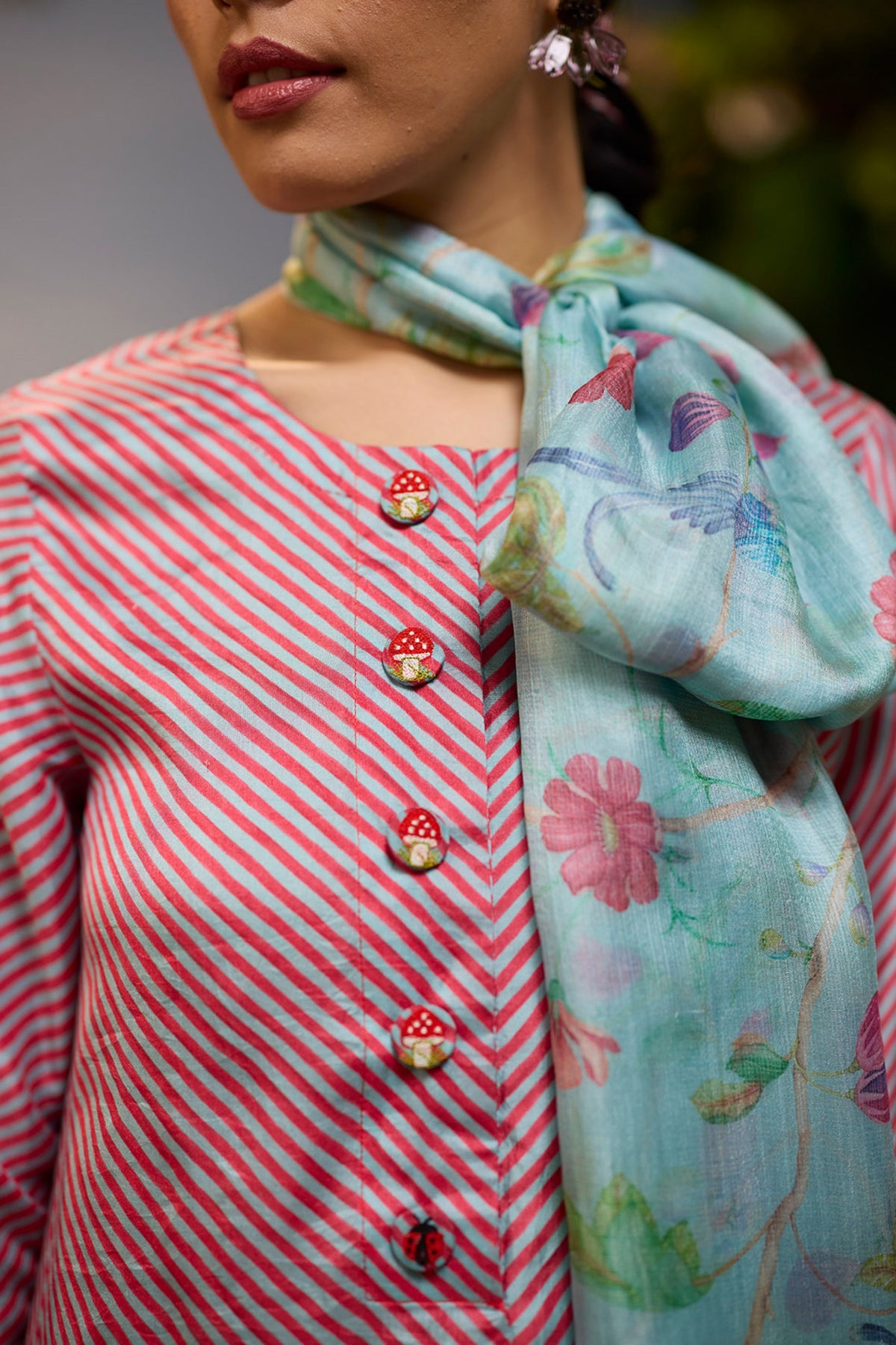 Dappled Red Striped Kurta Set