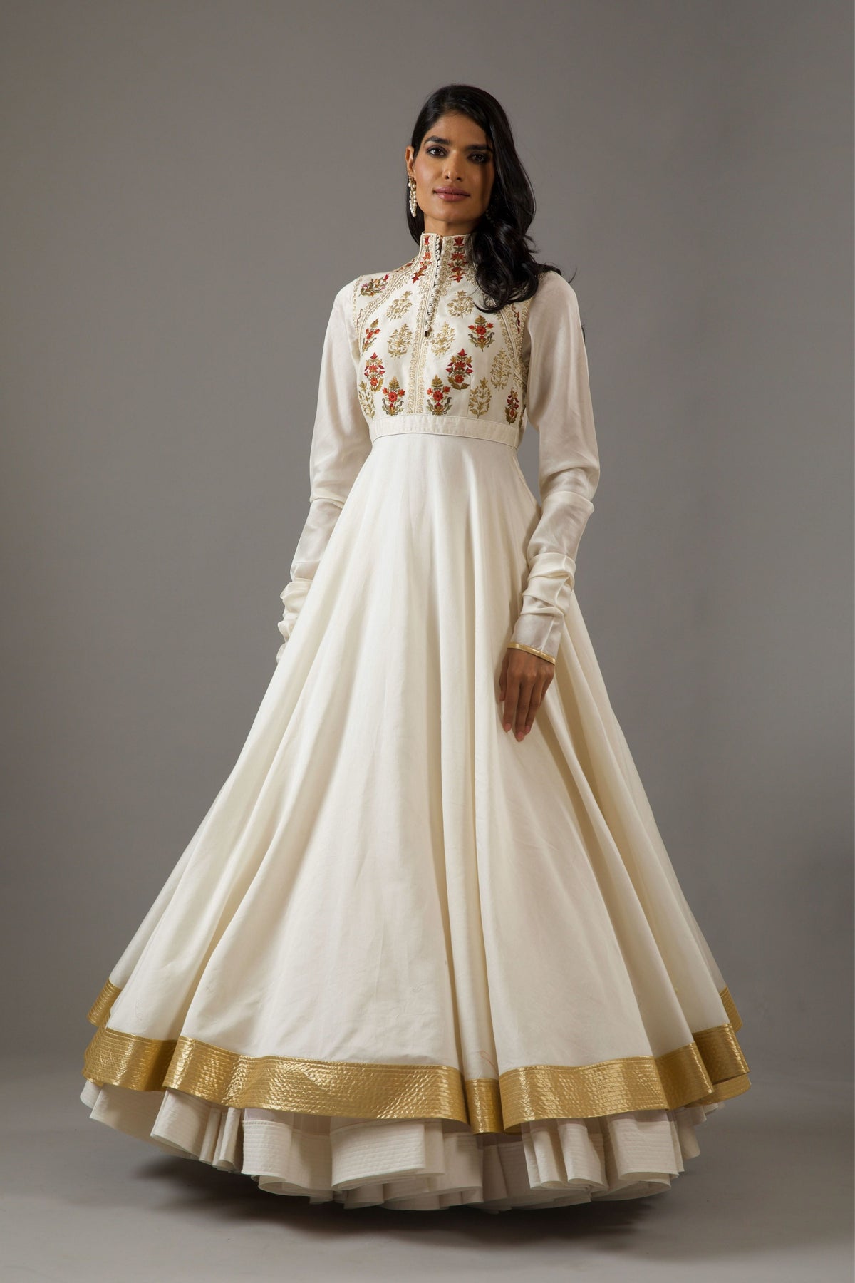 Chanderi Anarkali Set in Ivory