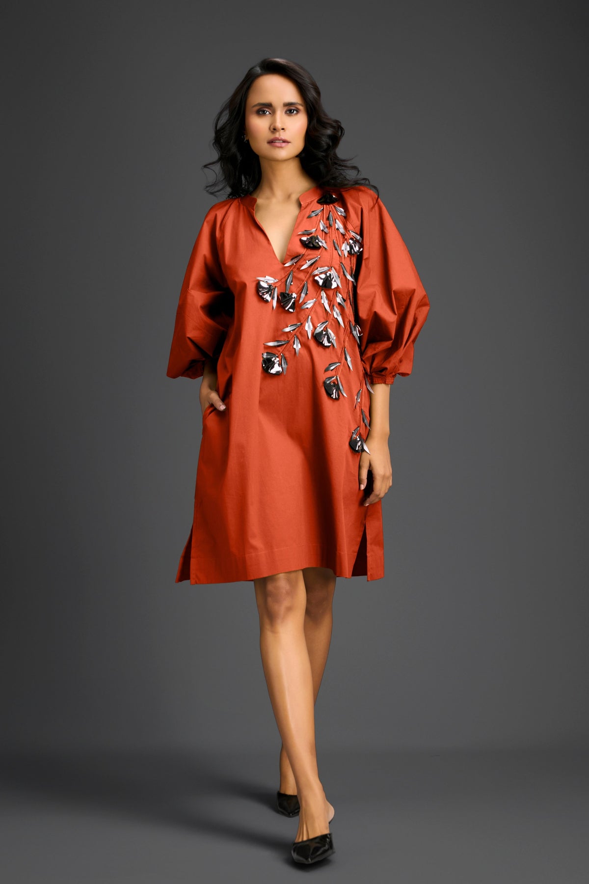 Rust V-neck Dress