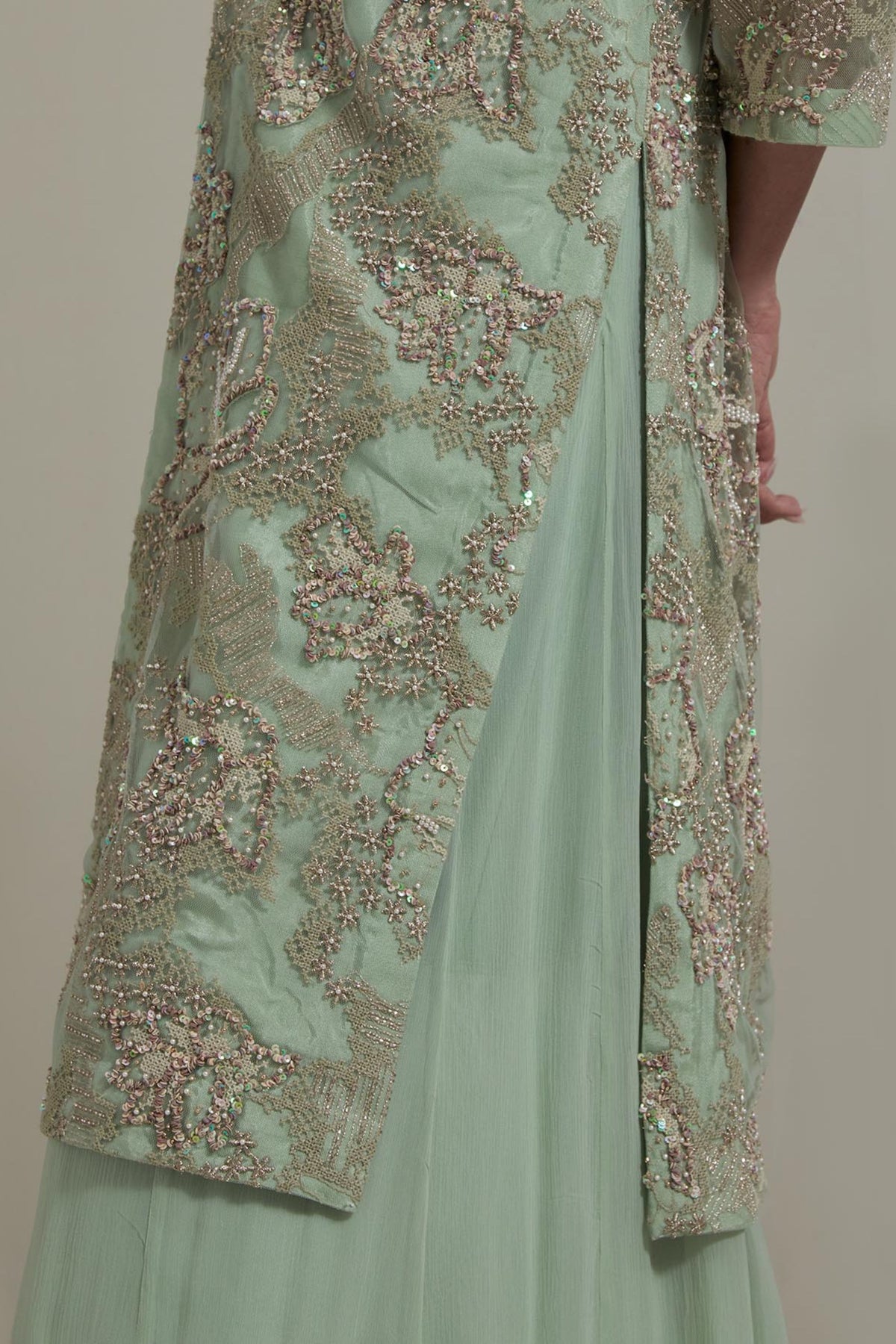 Green Embellished Jacket Set