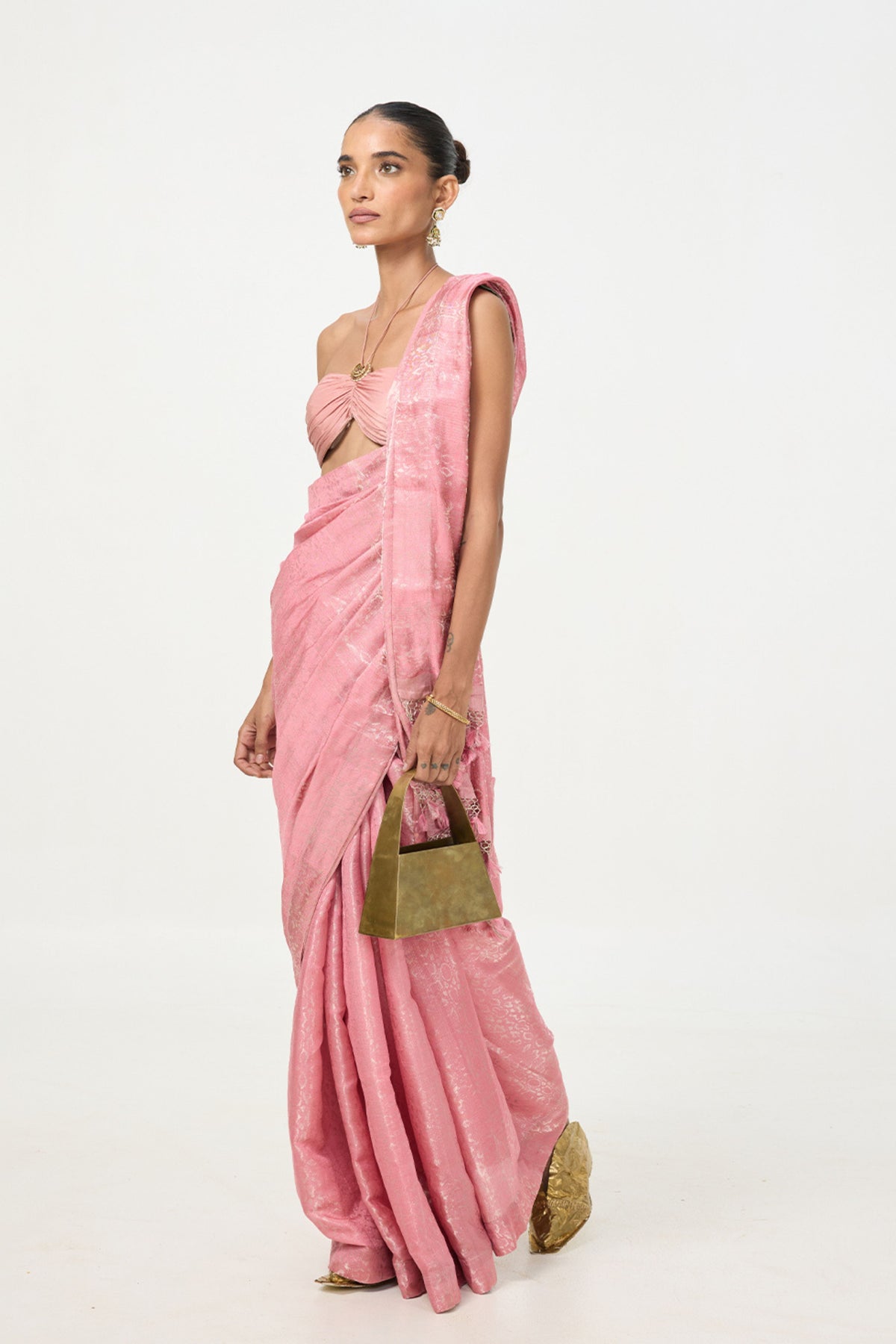 Salmon Pink Tissue Saree