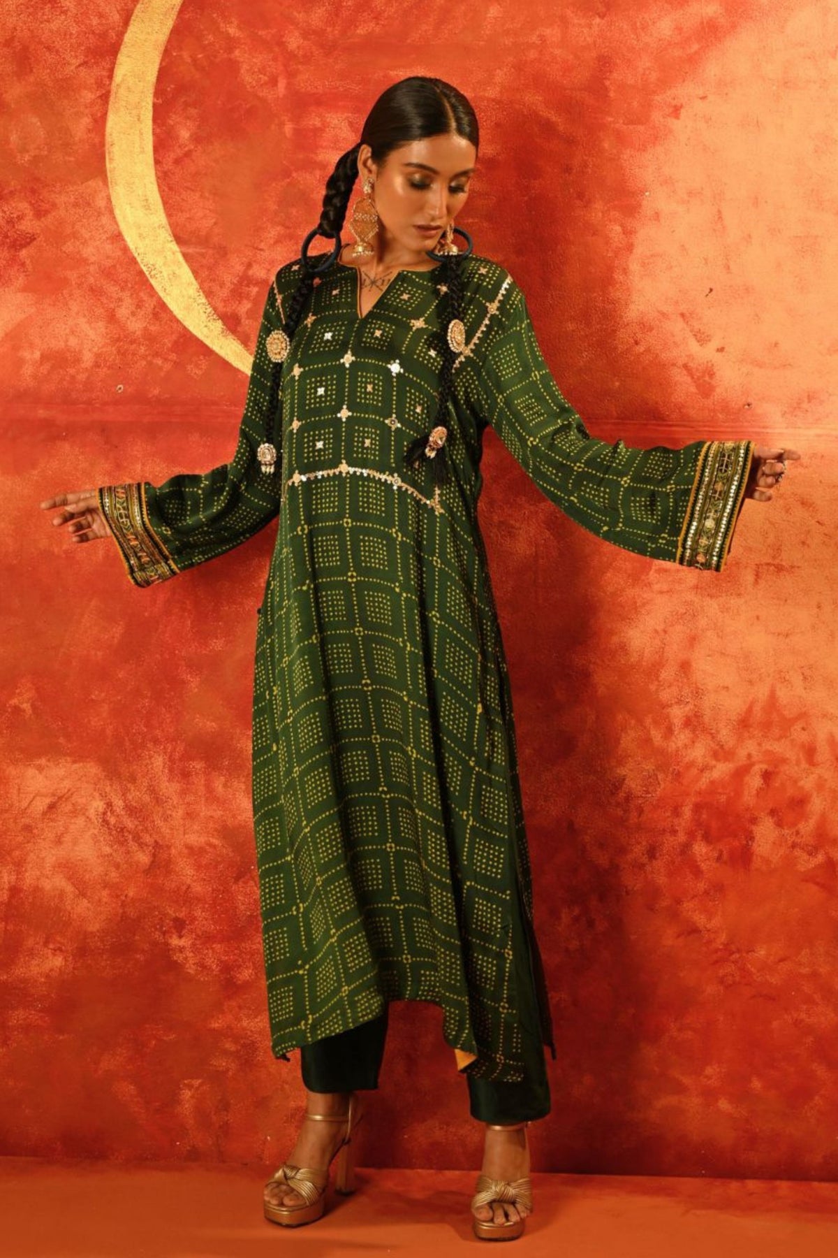 Sitara Ajrakh Green Kurta Set