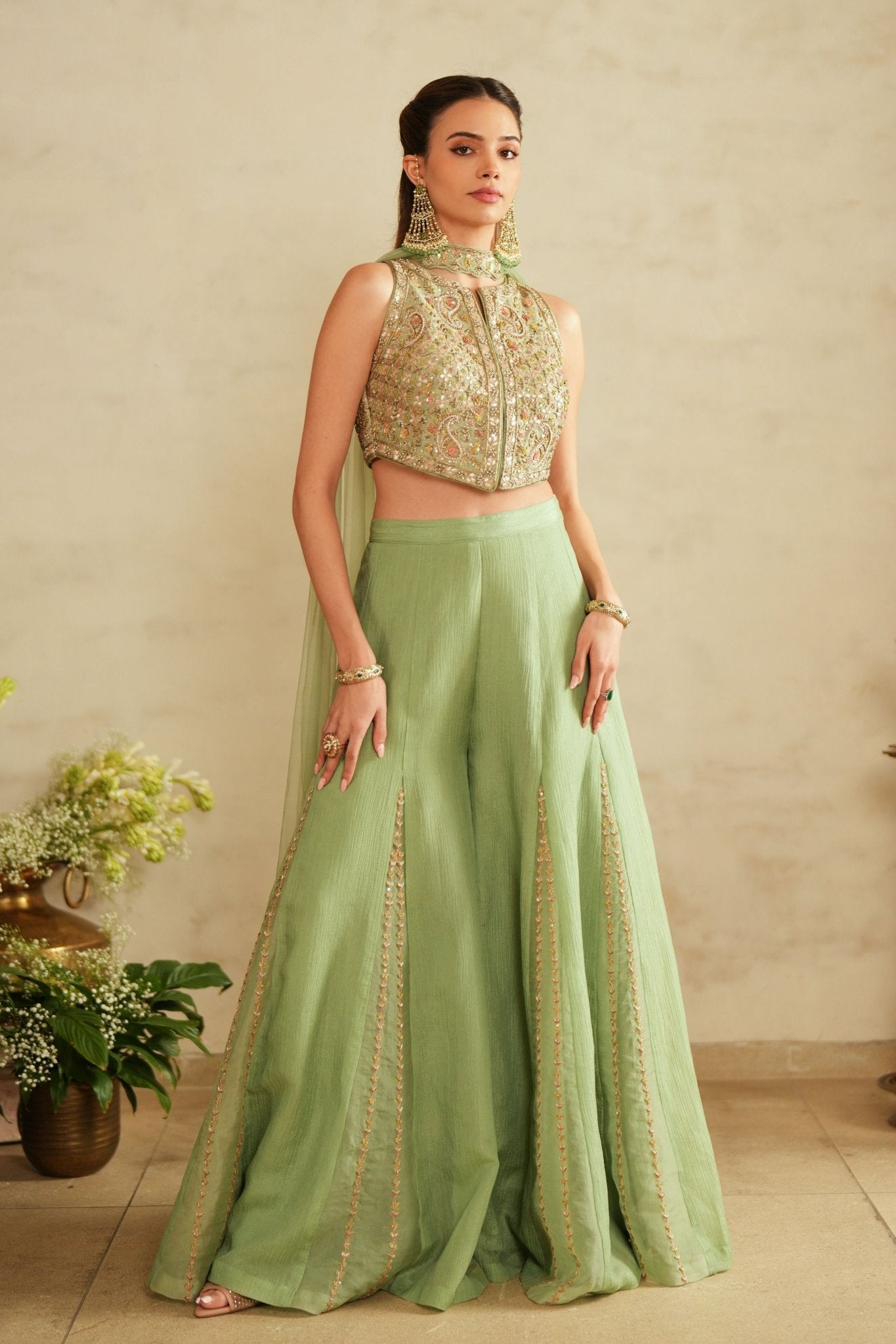 Aqua Green Kali Sharara Set - Saisha By Charu Arora - Elahe