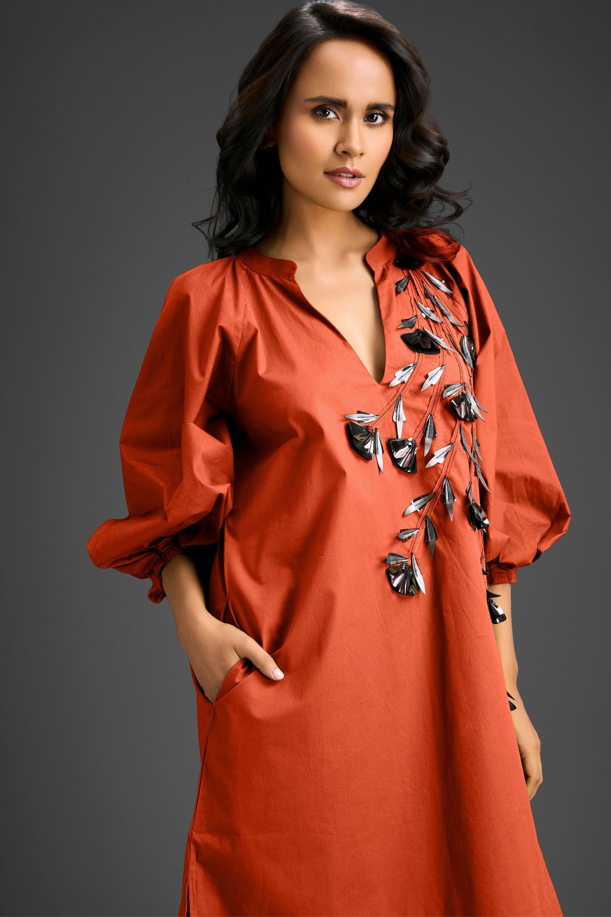 Rust V-neck Dress