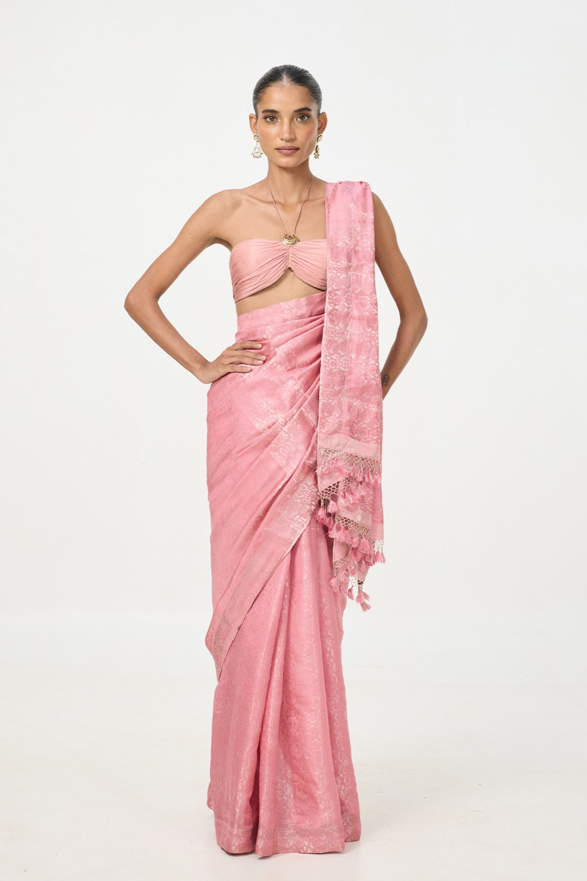 Salmon Pink Tissue Saree