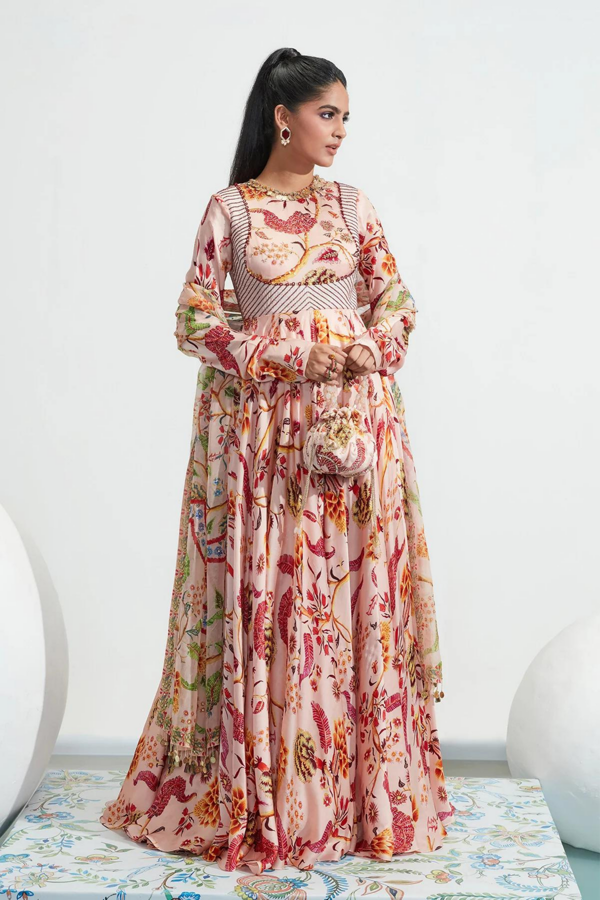 Zayna Nude Embroidered Anarkali Set