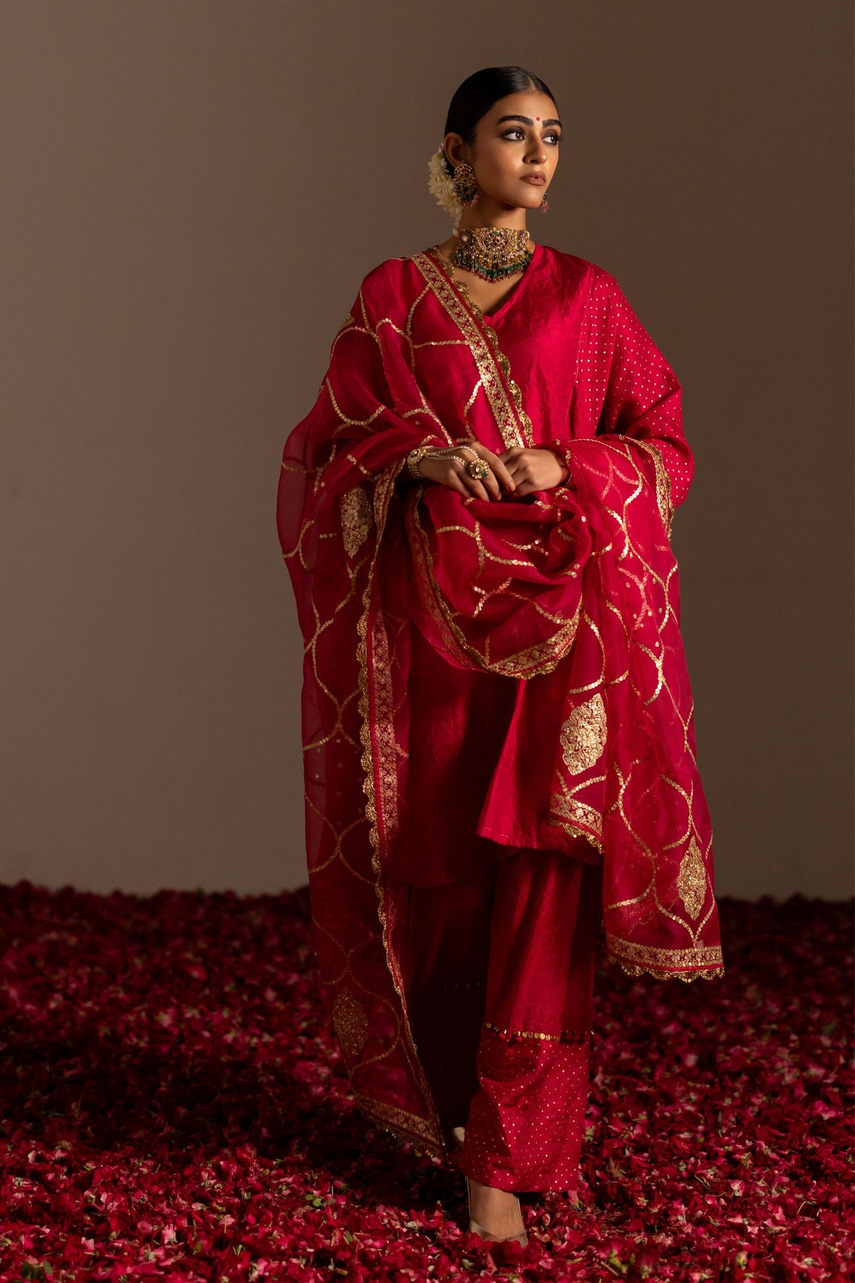 V-Neck Side Kali Kurta Set