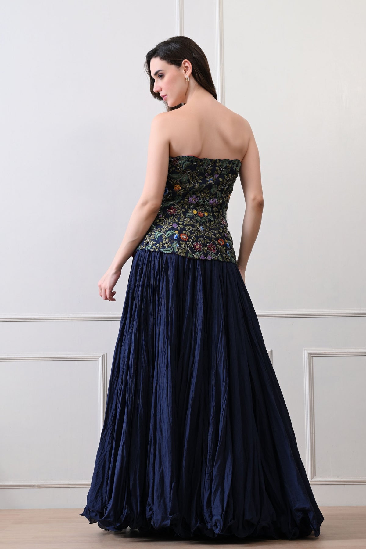 Blue Embroidered Corset Set