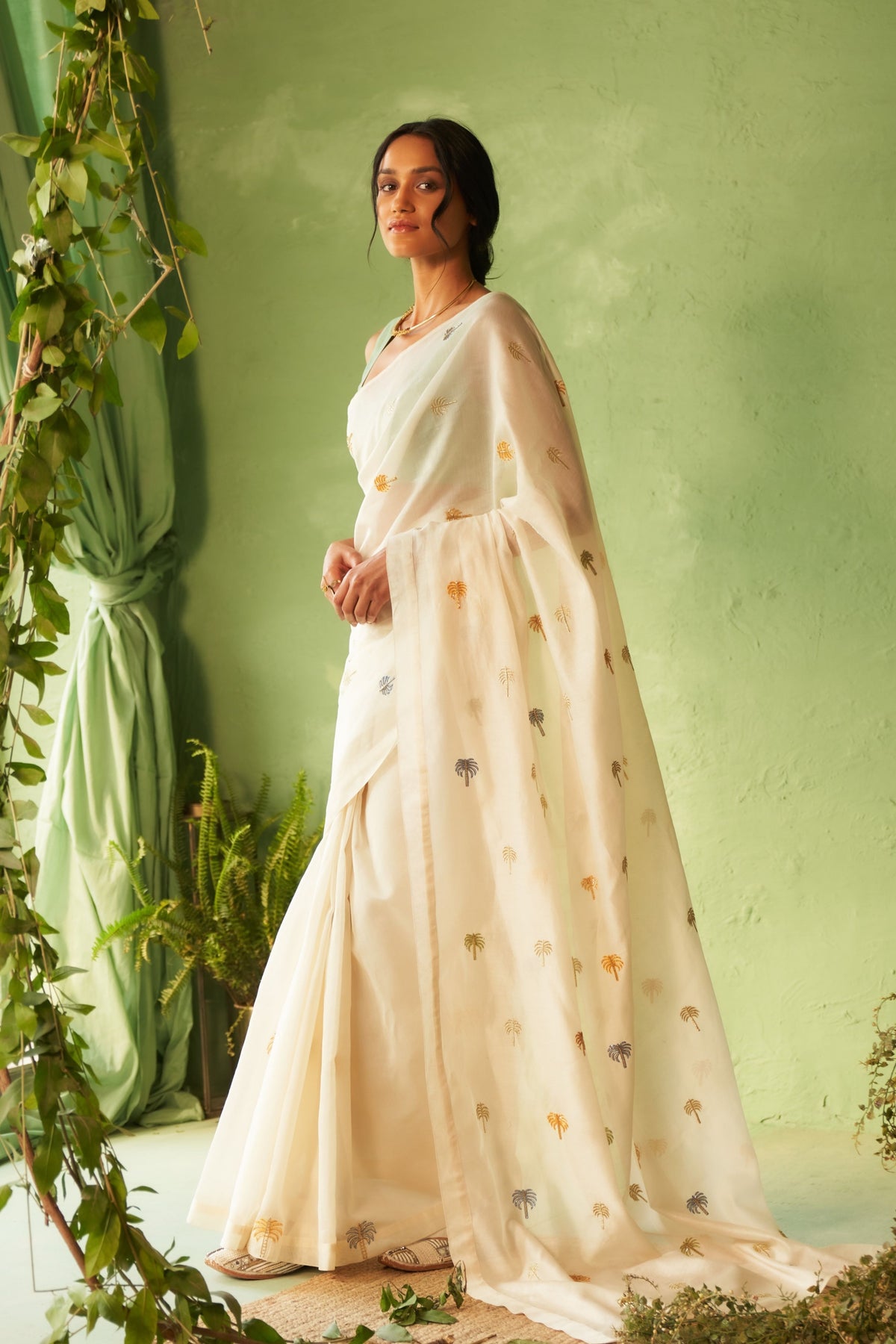 Palm Motif Saree Set