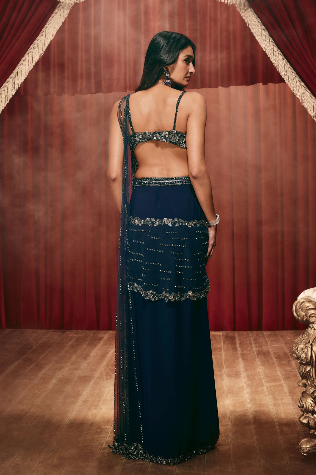 Lenore Blue Draped Saree Set