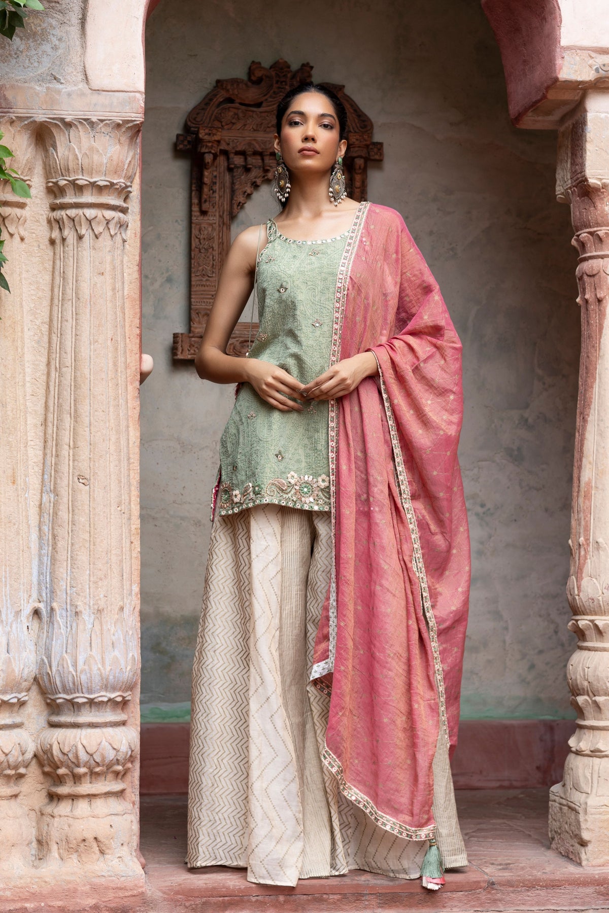 Green Maheshwari Sharara Set