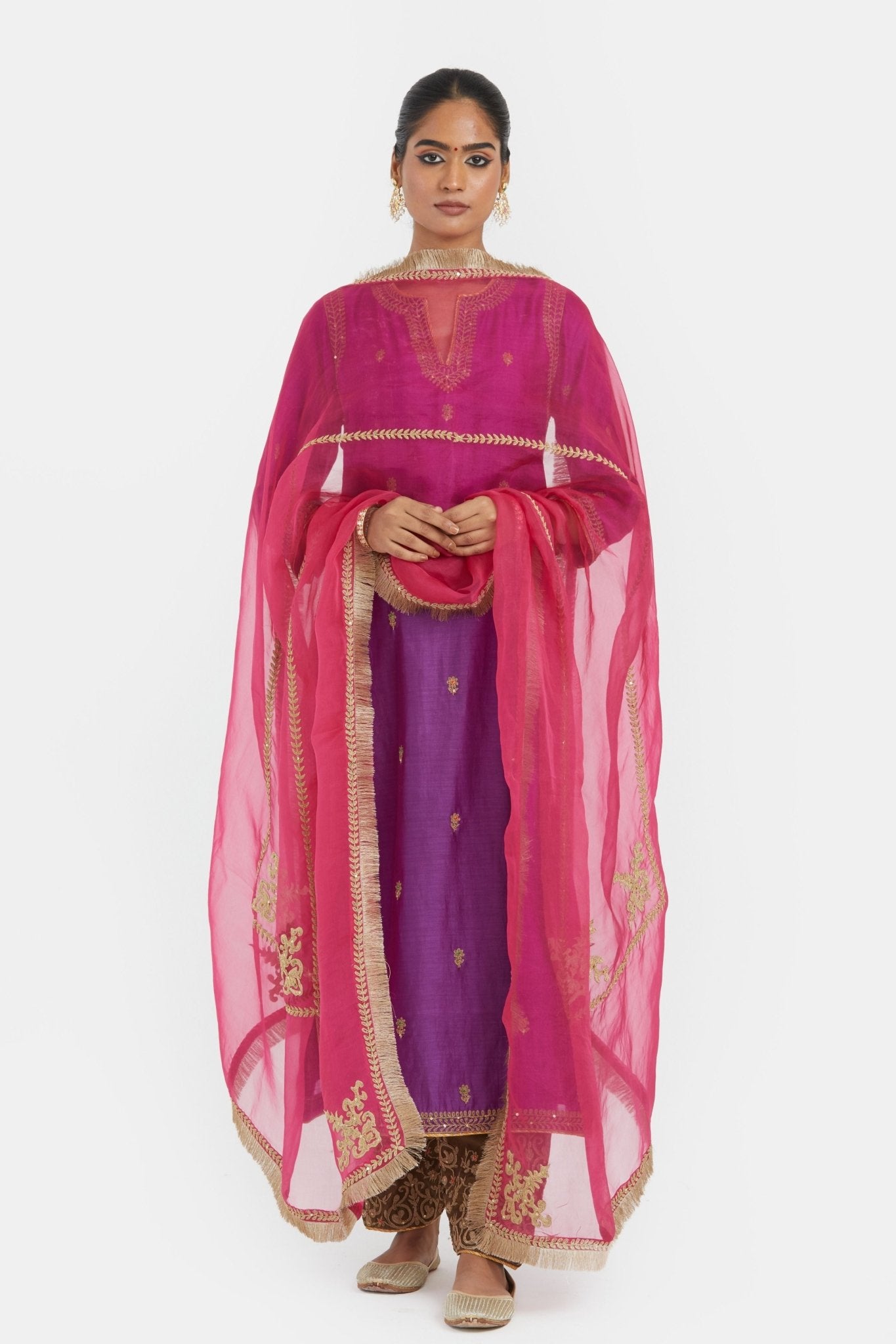 Chanderi Straight Kurta Set - Kora - Elahe