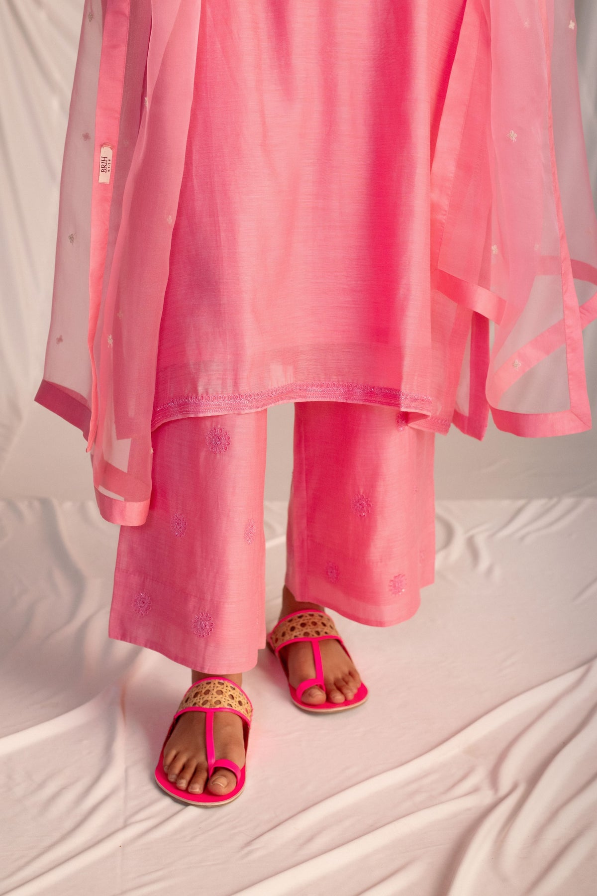 Pink Silk Embroidered Tunic Set