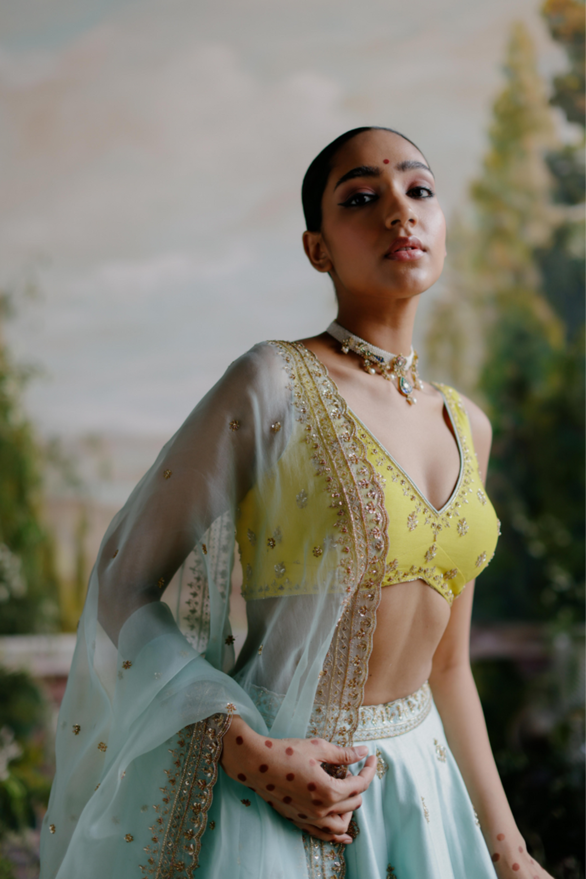 Aqua Yellow Lehenga Set