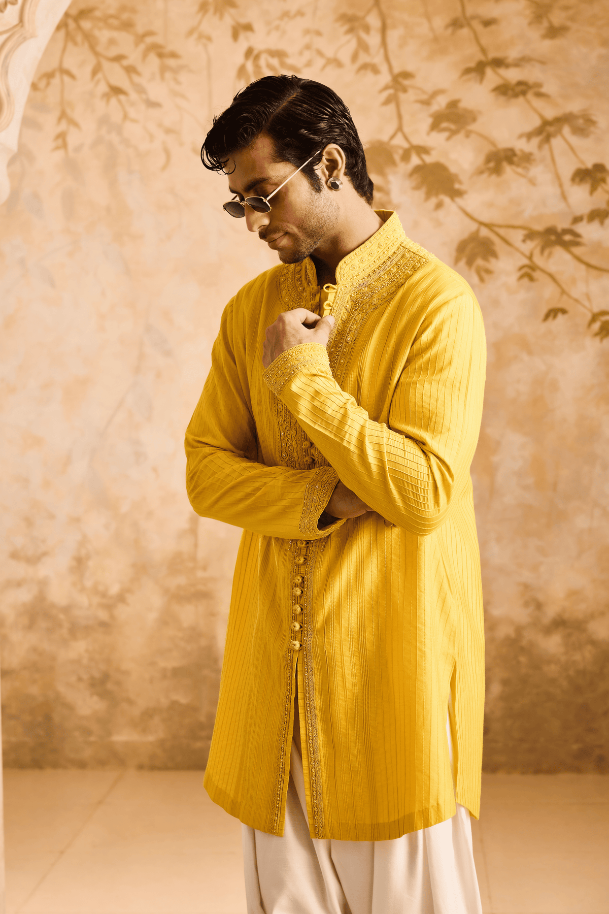 Embroidered Mustard Kurta Set