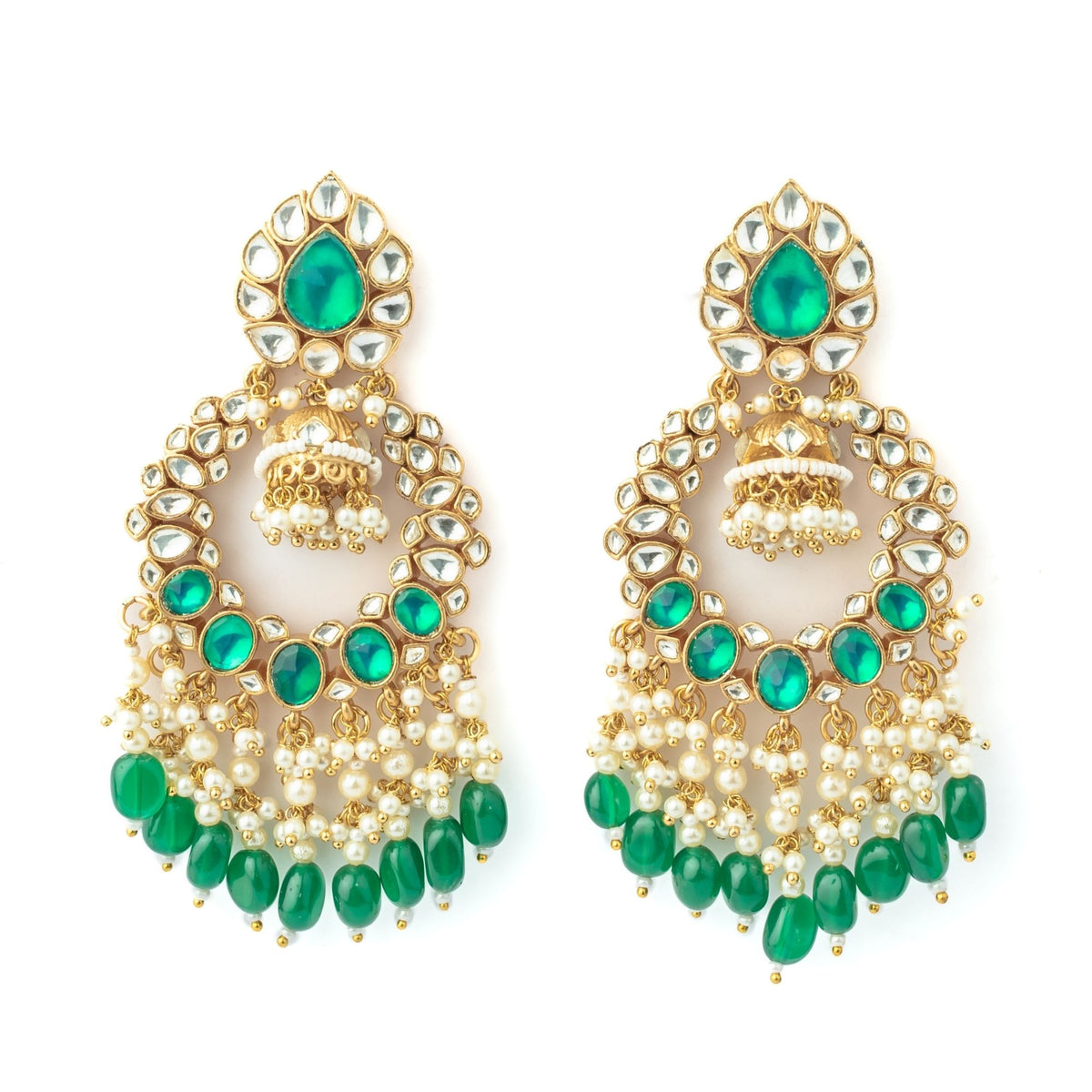 Green Womens Kundan Earrings