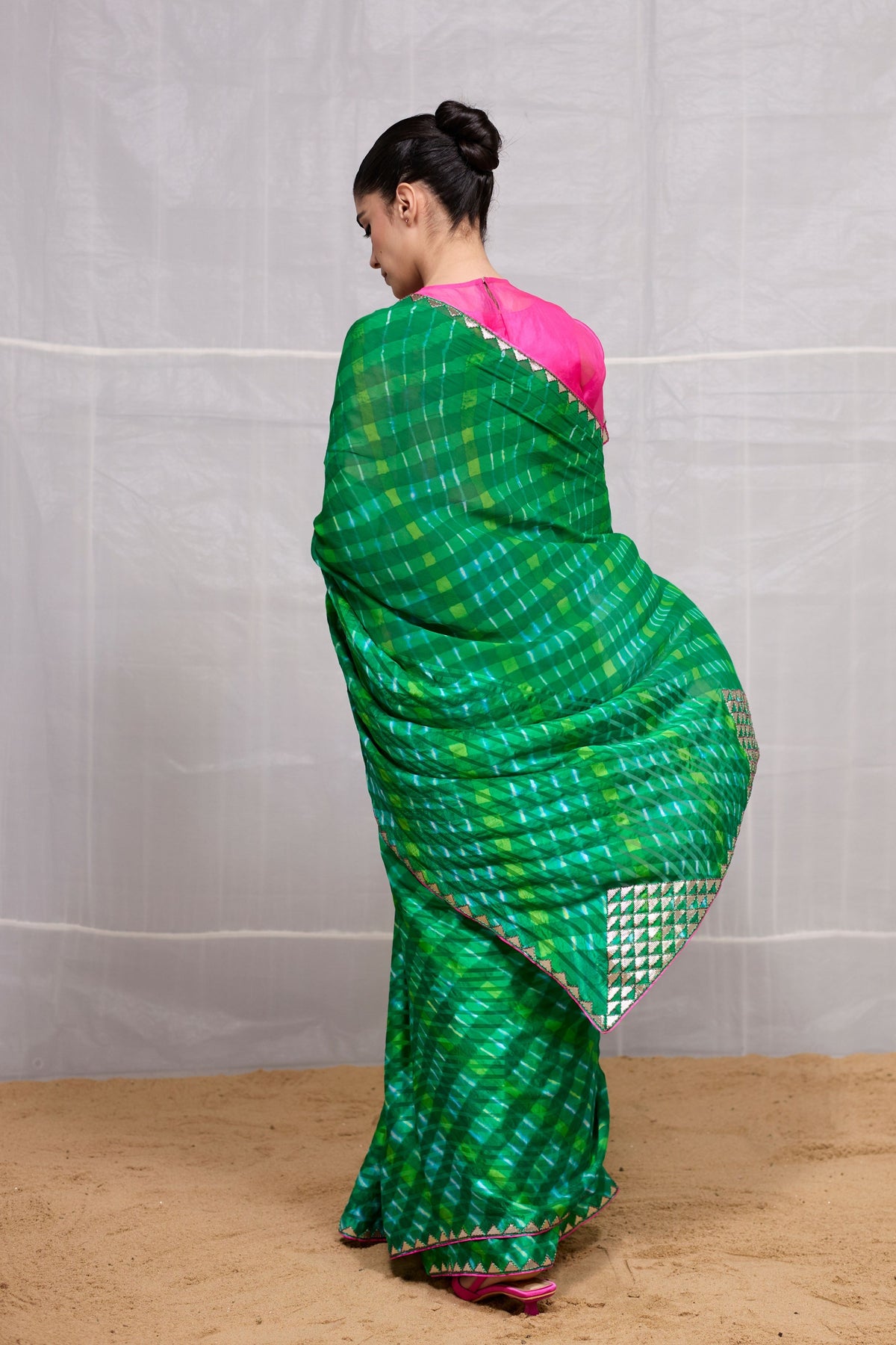 Green Ret Saree Set