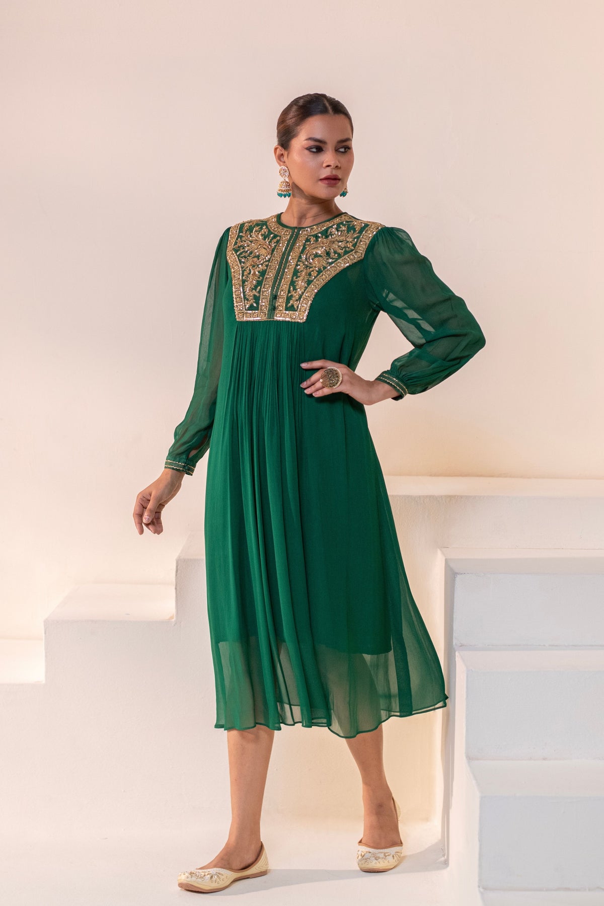 Emerald Green  Embellished  Dress