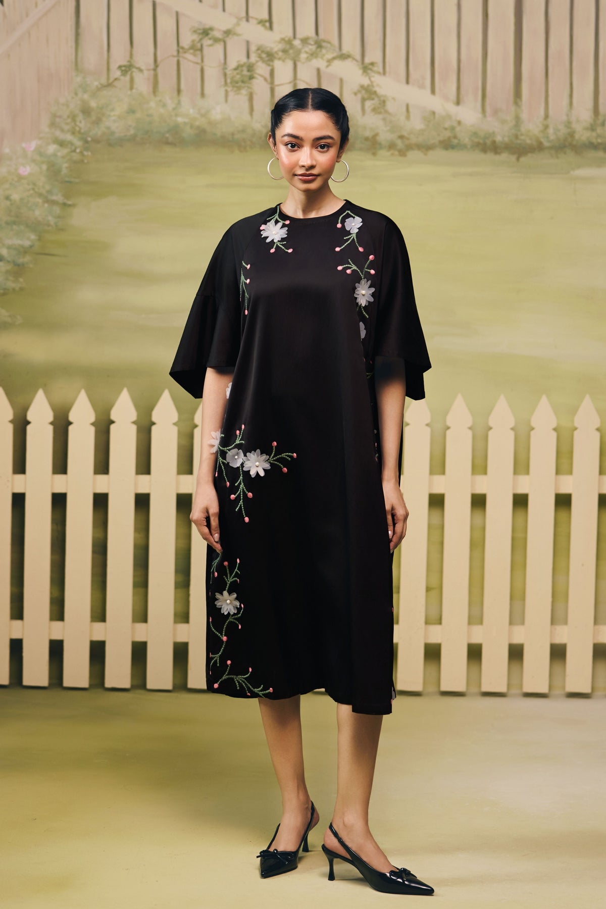 Black Midnight Bloom Shift Dress