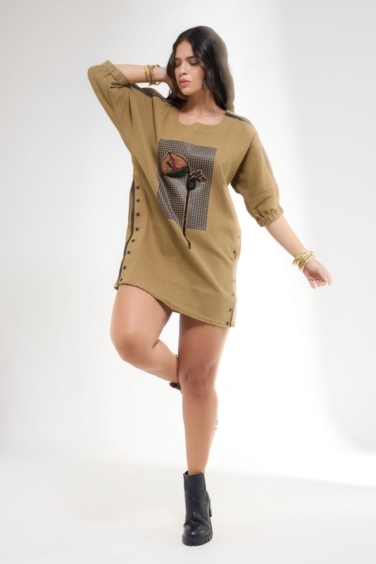 Denim Shift Khaki Dress
