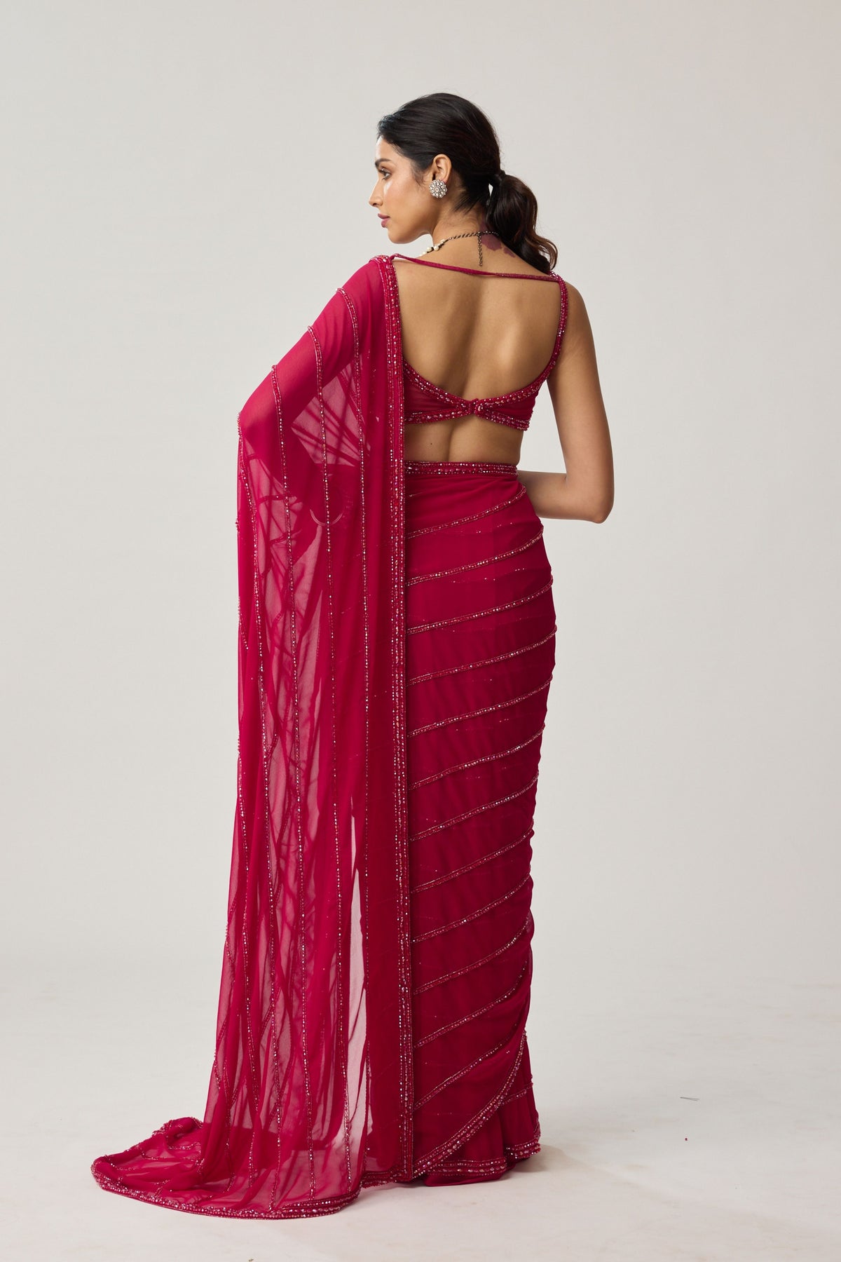 Ruby Red Crystal Saree Set