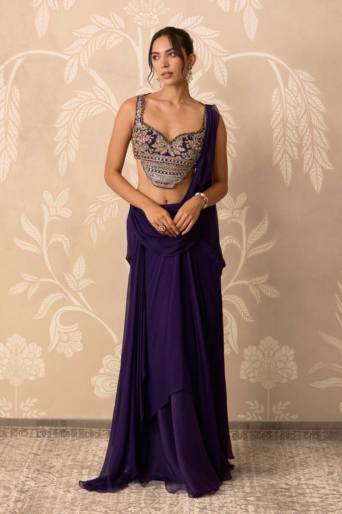 Purple Knot Saree Set