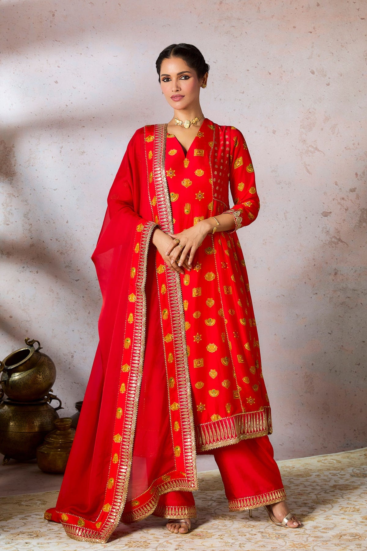 Red Trinkets Kurta Set