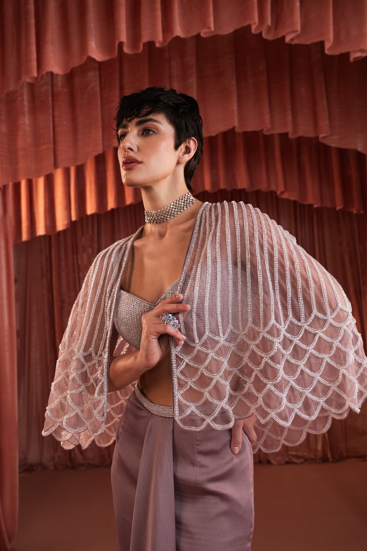 Purple Beaded Cape Set