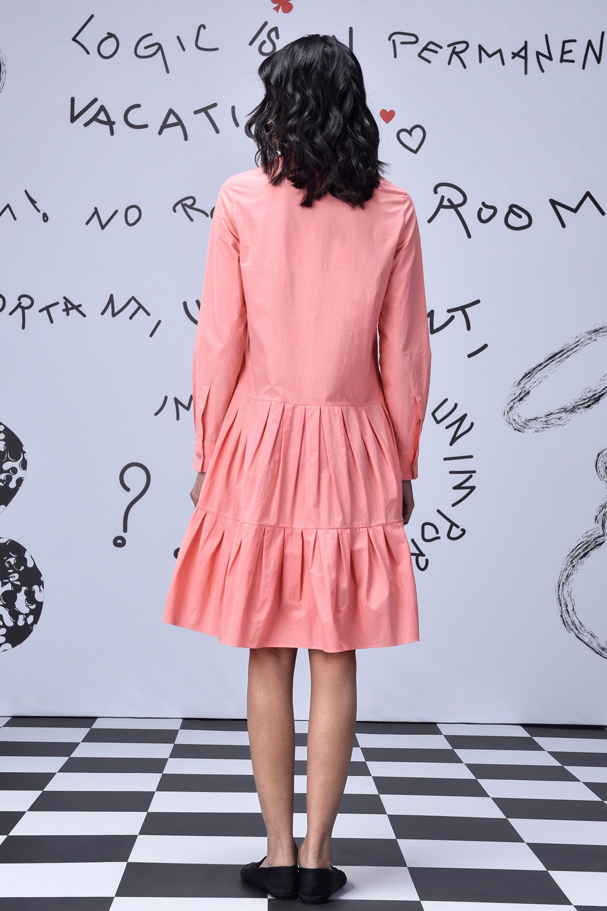 Sequenced Placket Dress Coral Peach