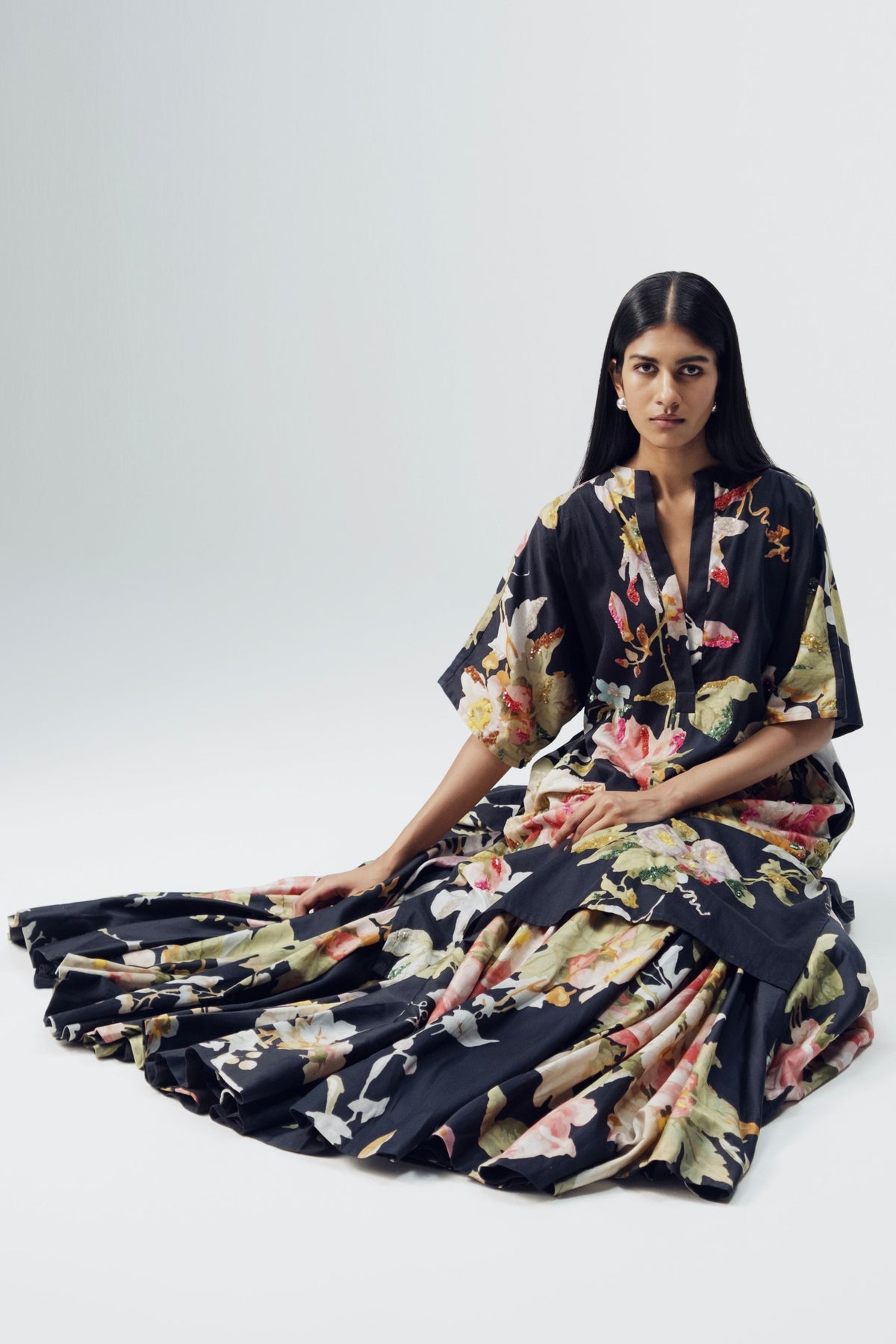 Carmine Embroidered Kurta and Skirt Set